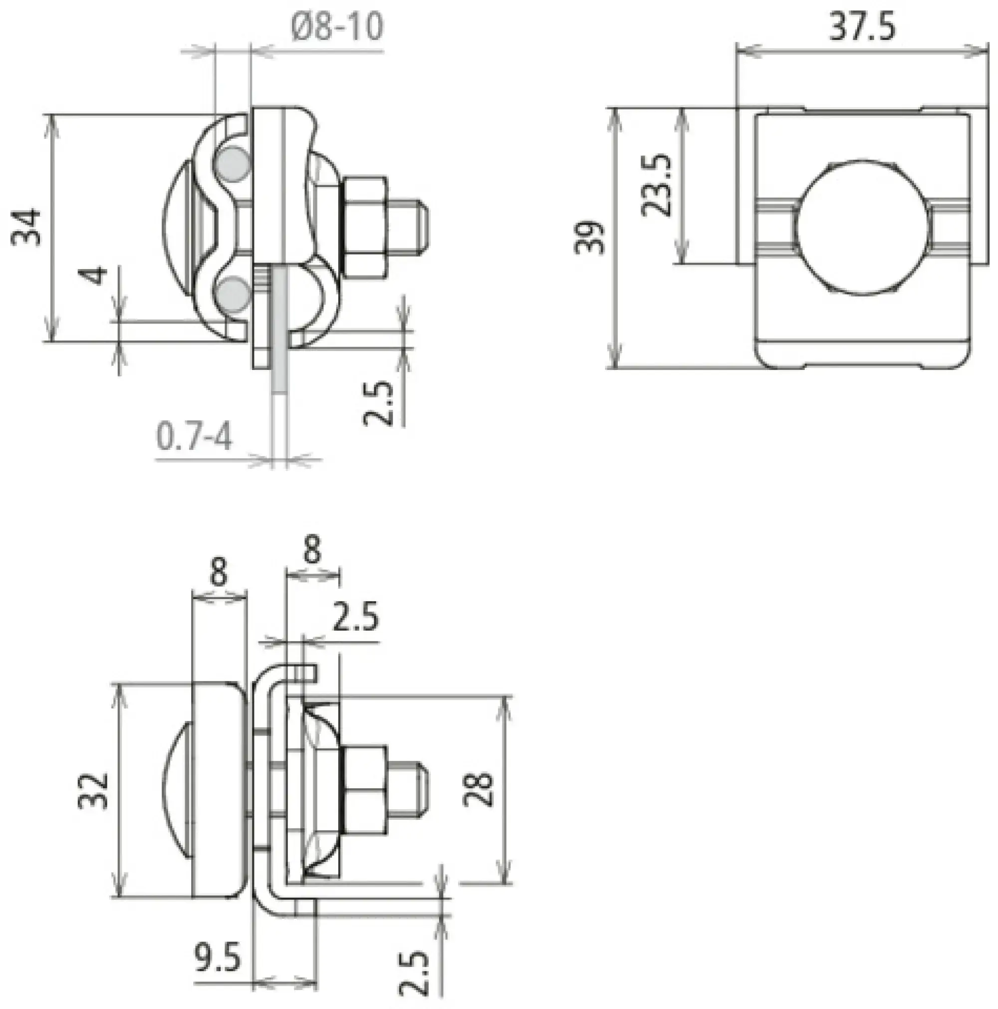 Dehn 365018 Saddle clamp w. clamping block a. double overlay StSt f. RD 6-10mm FL 0.7-4mm (img_002) Dehn 365018 Saddle clamp w. clamping block a. double overlay StSt f. RD 6-10mm FL 0.7-4mm (img_002)