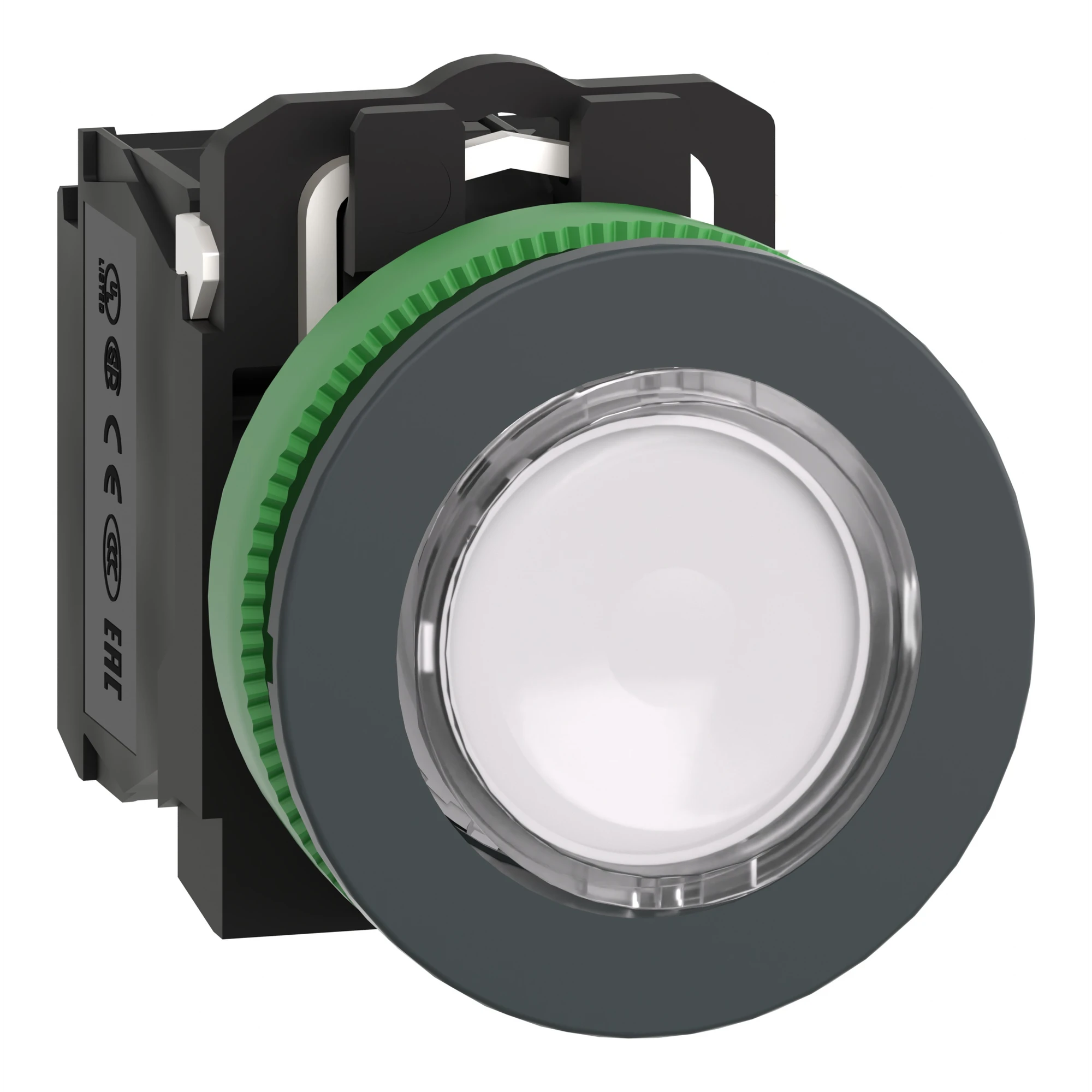 Schneider Electric XB5FW31M5 Illuminated Pushbutton, Harmony XB5F, Plastic, Antimicrobial, White, 30mm, Universal LED, 1NC + 1NO, 230-240V AC (img_001)