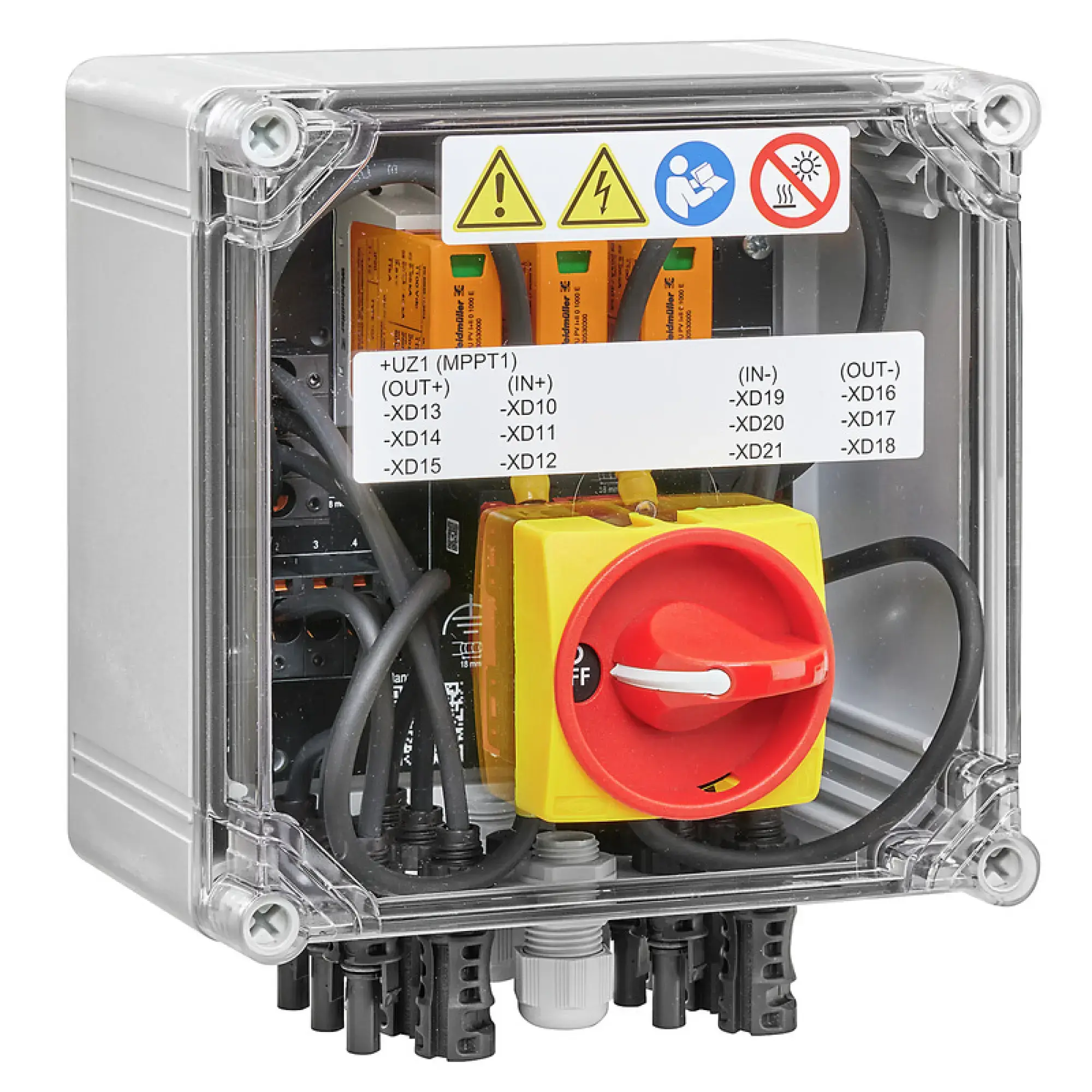 Weidmüller 2890350000 Combiner Box (Photovoltaik), 1100 V, 1 MPP, 3 Inputs / 3 Outputs per MPP, Surge protection I / II, Switch disconnector, MC4-Evo 2 (img_001) Weidmüller 2890350000 Combiner Box (Photovoltaik), 1100 V, 1 MPP, 3 Inputs / 3 Outputs per MPP, Surge protection I / II, Switch disconnector, MC4-Evo 2 (img_001)