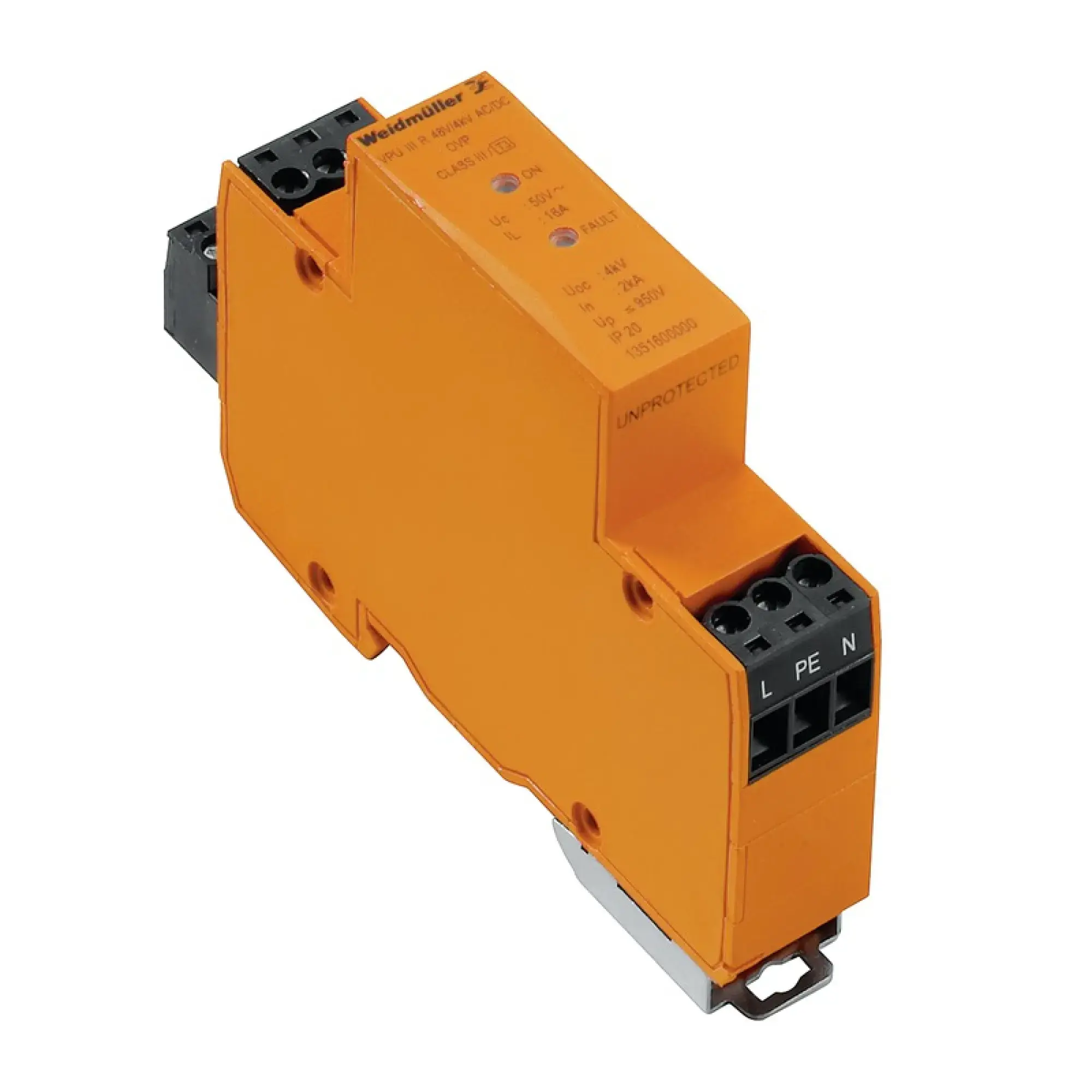 Weidmüller 1351600000 Surge voltage arrester (power supply systems), with remote contact, Type III, Low voltage network: Single-phase, AC/DC, 48 V, 68 V (img_001) Weidmüller 1351600000 Surge voltage arrester (power supply systems), with remote contact, Type III, Low voltage network: Single-phase, AC/DC, 48 V, 68 V (img_001)