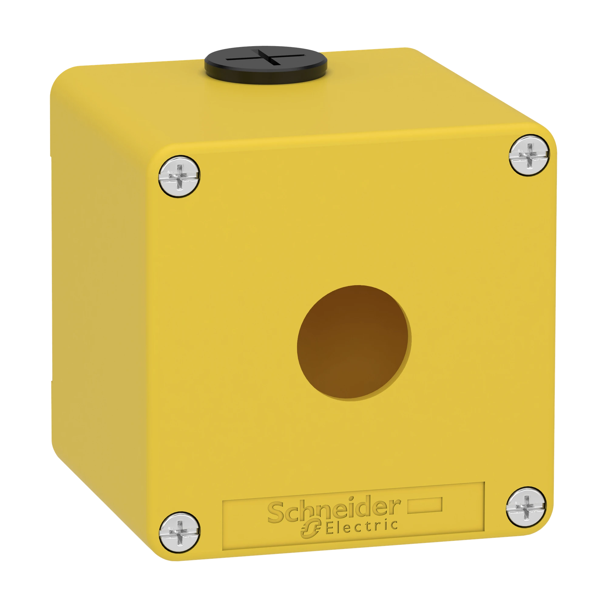 Schneider Electric XAPK1501 Empty enclosure XAP, metal, yellow, for emergency stop/off, for 1x22mm, 80x80x77, M20 (img_001)