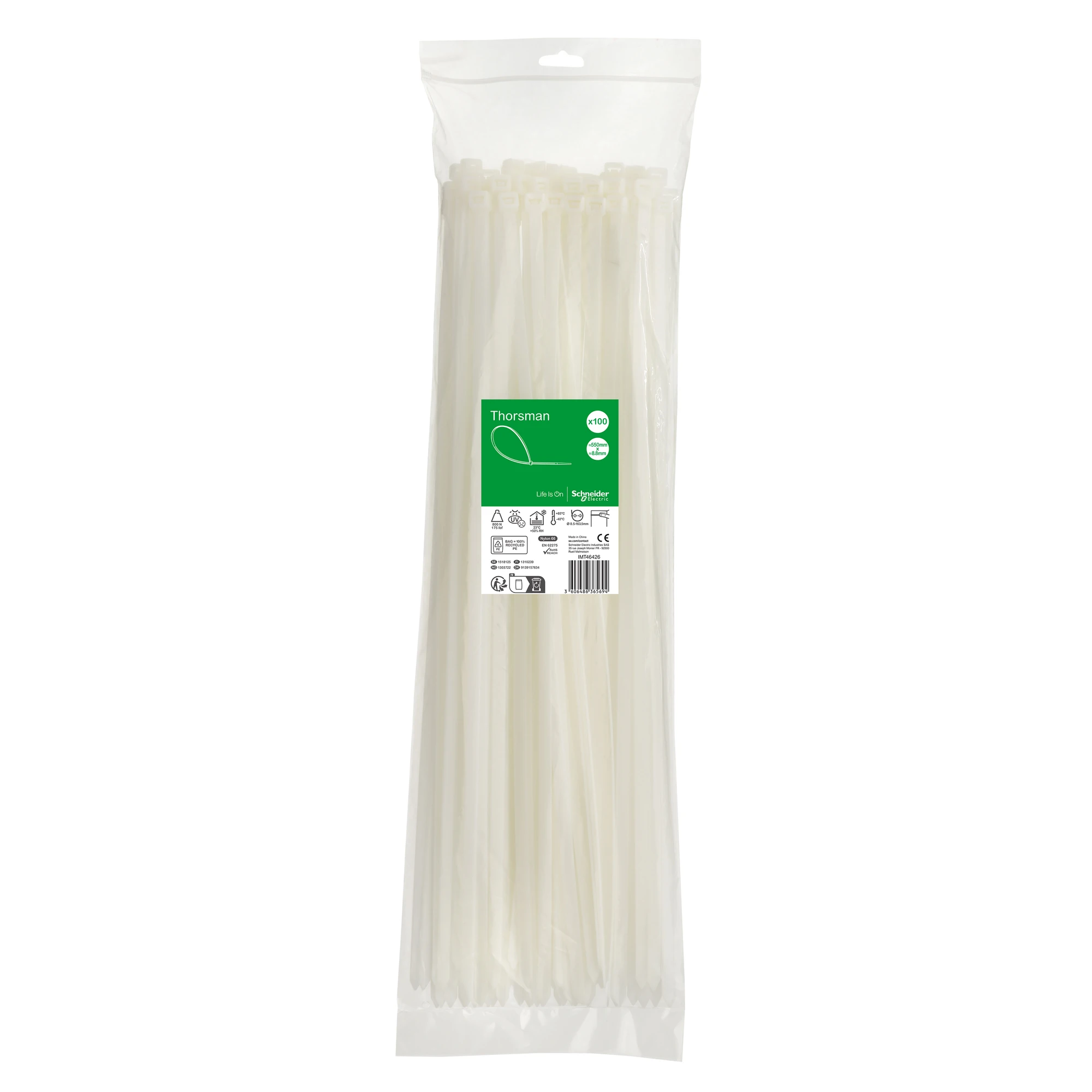 Schneider Electric IMT46426 Cable ties Thorsman, Dimension: 550X8.8 mm, PCK=100 pieces Color: clear (img_001)