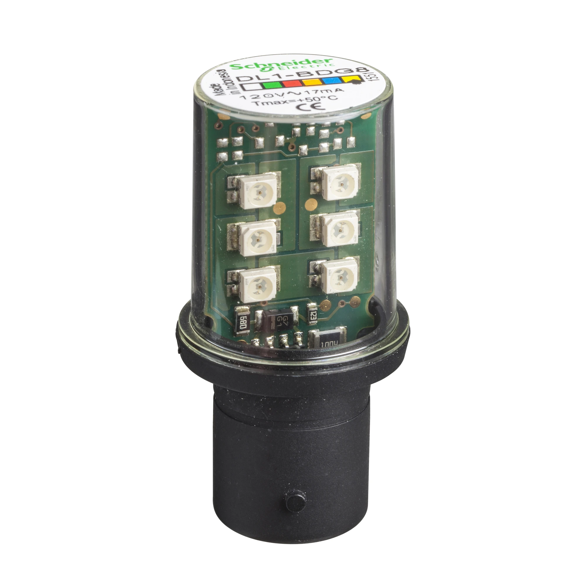 Schneider Electric DL1BDG8 LED lamp, yellow-orange for command and signaling devices, BA 15d, 120V (img_001)