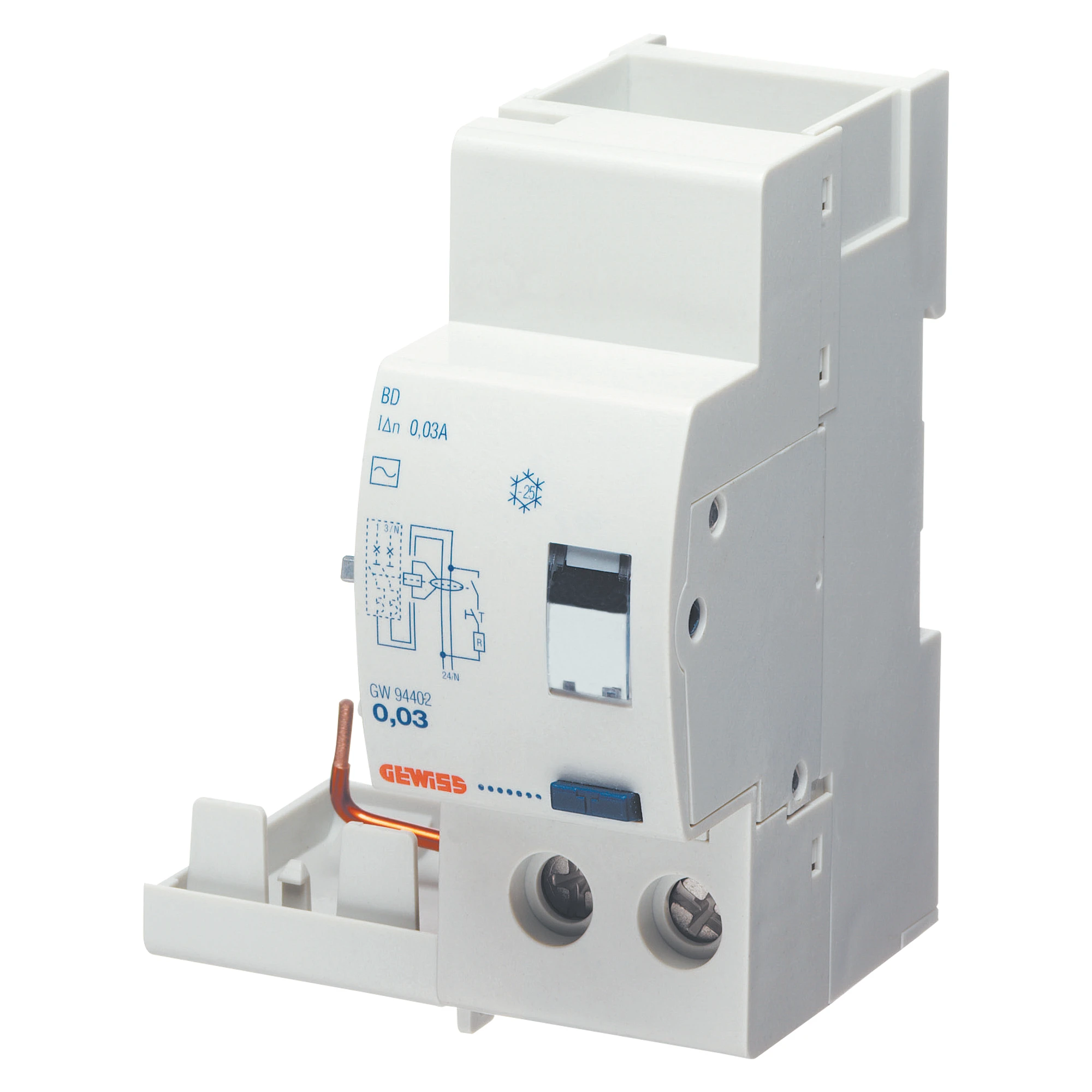 GEWISS GW94504 ADD ON RESIDUAL CURRENT CIRCUIT BREAKER FOR MT CIRCUIT BREAKER - 2P 25A TYPE A INSTANTANEOUS Idn=0,5A - 2 MODULES (img_001)