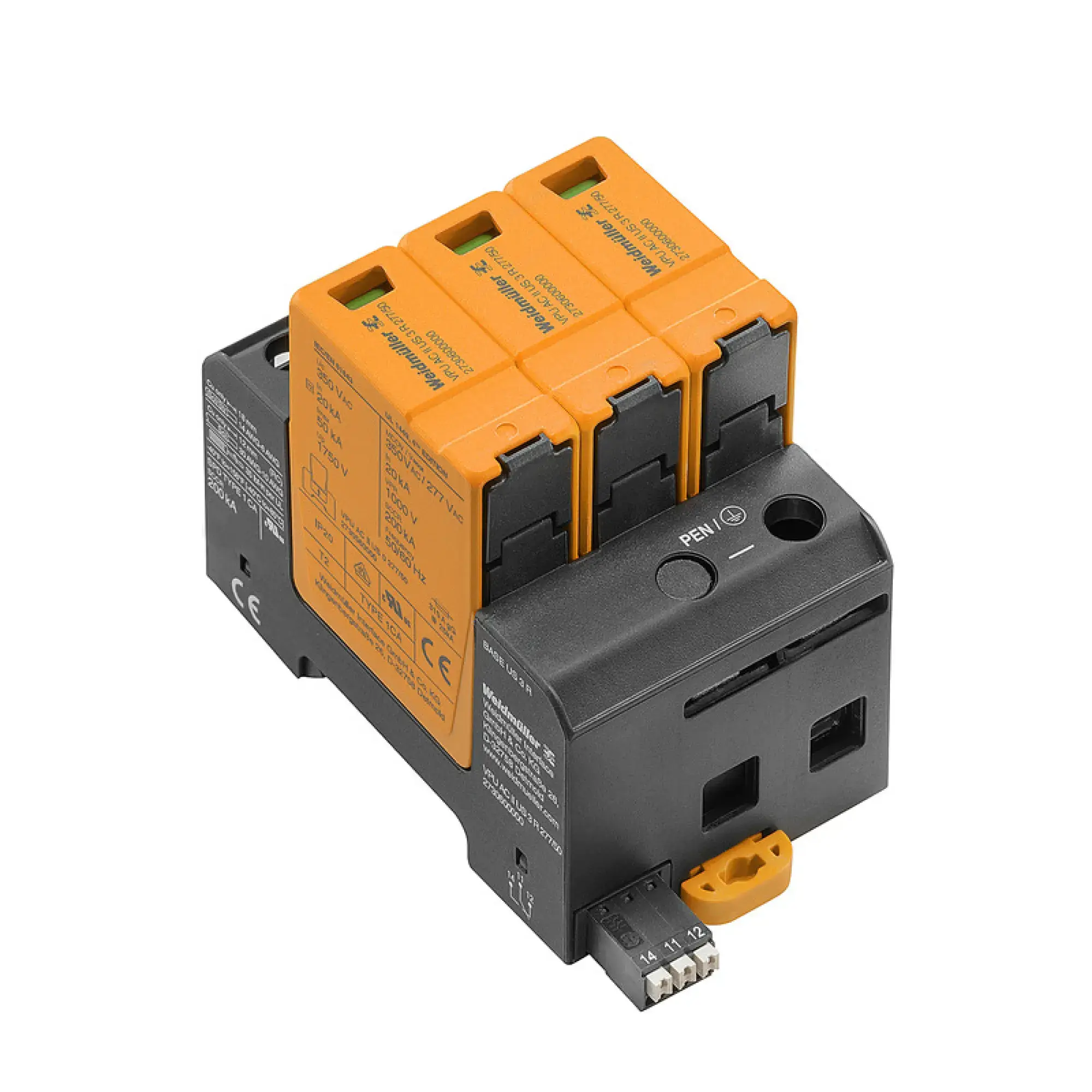 Weidmüller 2730600000 Surge voltage arrester (power supply systems), Surge protection, with remote contact, Type II, Low voltage network: TN-C, II, AC, 277 V (img_001)