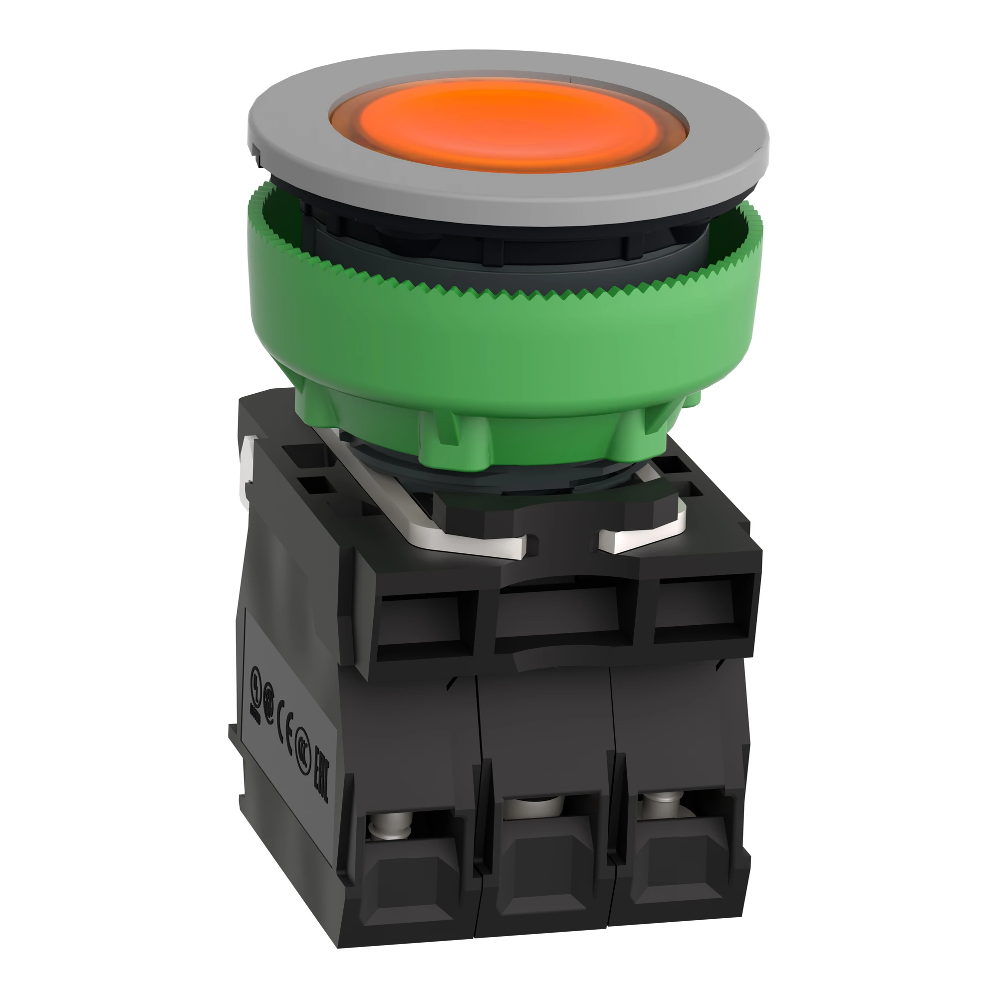 Schneider Electric XB5FW35M5C0 Illuminated push button, Harmony XB5F, plastic, antimicrobial, light grey, orange, 30mm, universal LED, 1NC + 1NO, 230-240V AC (img_006)