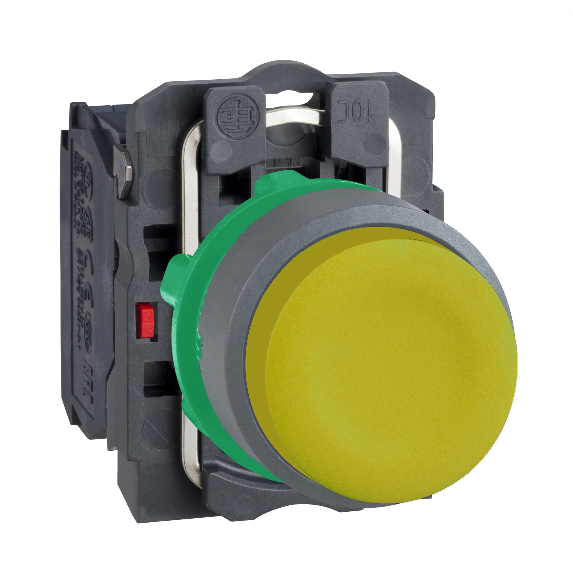 Schneider Electric XB5AP51C0 Pushbutton, Harmony XB5, plastic, projecting, light grey, yellow, unlabelled, with protective cap, 22mm, momentary, 1S (img_001) Schneider Electric XB5AP51C0 Pushbutton, Harmony XB5, plastic, projecting, light grey, yellow, unlabelled, with protective cap, 22mm, momentary, 1S (img_001)