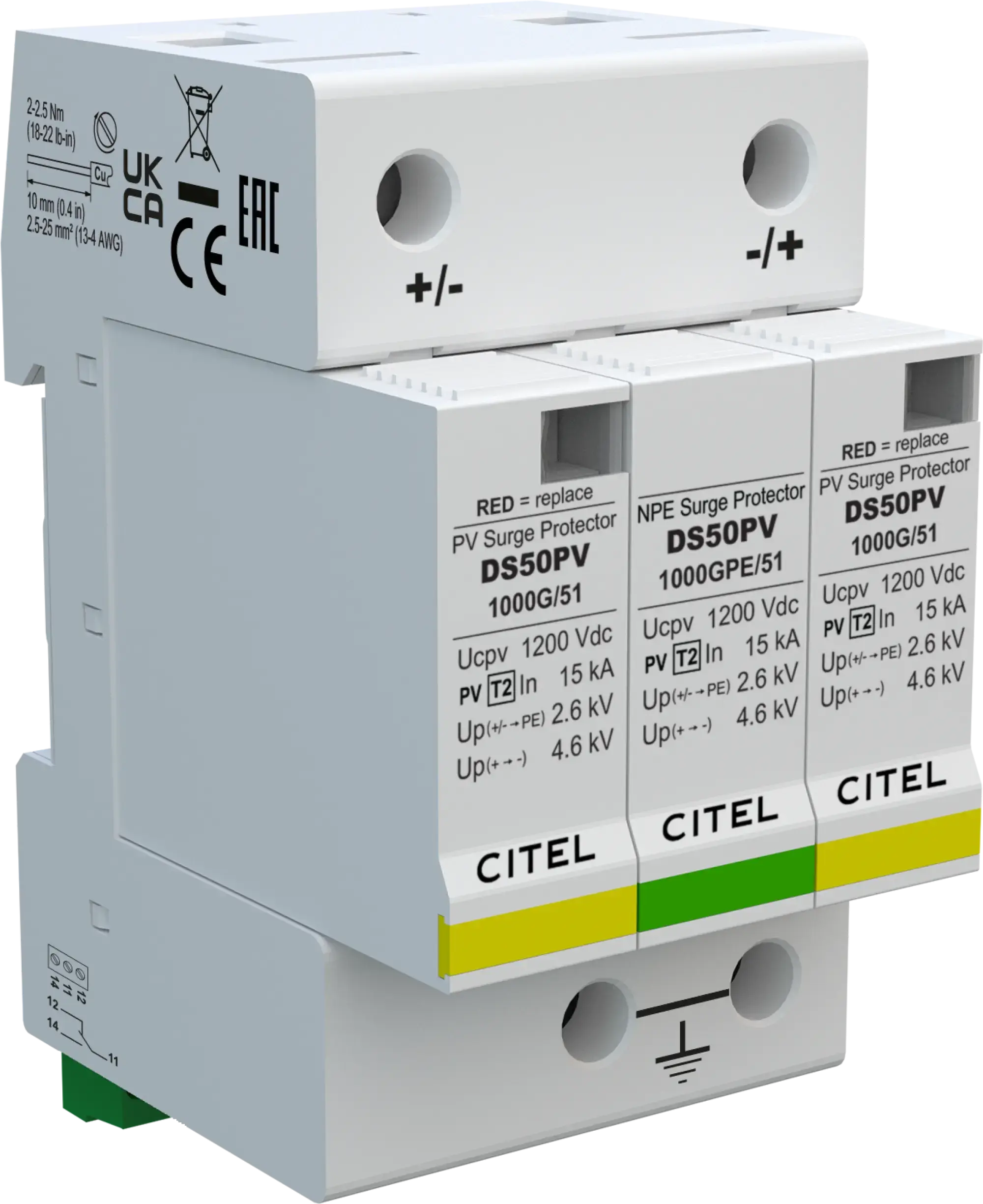 Citel 480391 Überspannungsableiter 2-polig Typ 2 für 1000 VDC Photovoltaik-Anwendungen, Y-Schaltung (img_001) Citel 480391 Überspannungsableiter 2-polig Typ 2 für 1000 VDC Photovoltaik-Anwendungen, Y-Schaltung (img_001)
