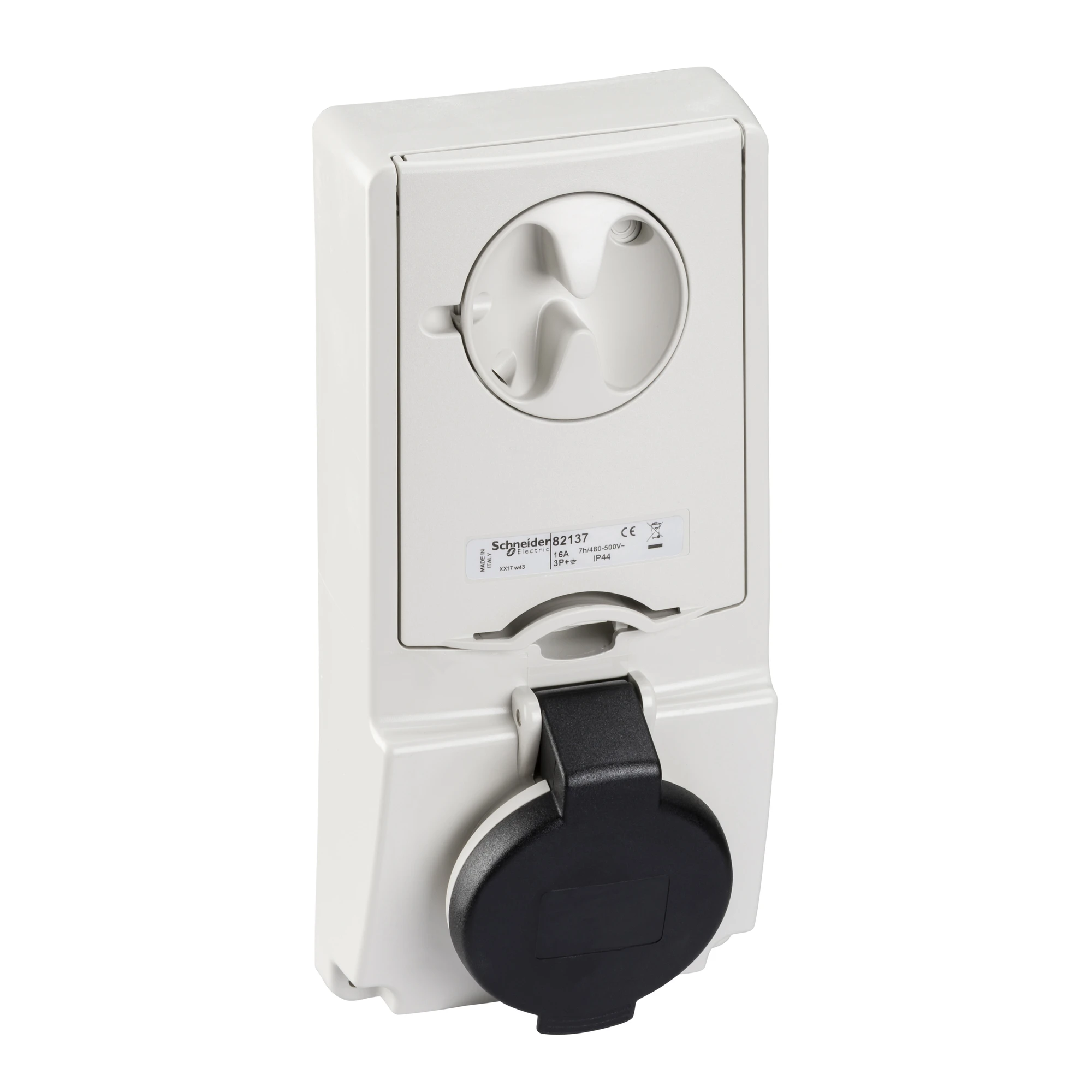 Schneider Electric 82137 Surface-mounted locking socket, 16A, 3p+E, 480-500 V AC, IP44 (img_001) Schneider Electric 82137 Surface-mounted locking socket, 16A, 3p+E, 480-500 V AC, IP44 (img_001)