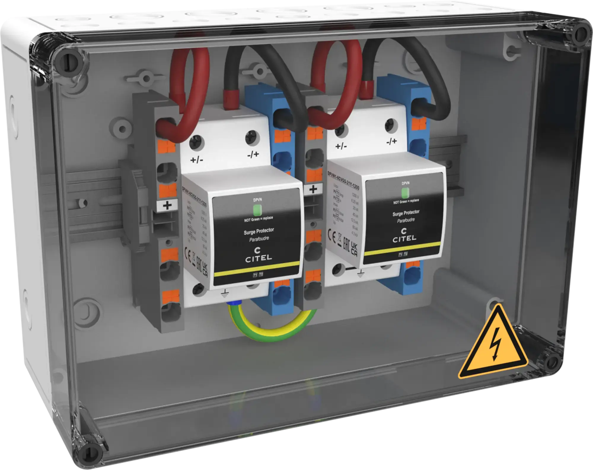 Citel 157209 Generatoranschlusskasten mit SPD Typ 1+2+3, 1200 VDC, 2-MPPT, 2 Strings (img_001) Citel 157209 Generatoranschlusskasten mit SPD Typ 1+2+3, 1200 VDC, 2-MPPT, 2 Strings (img_001)