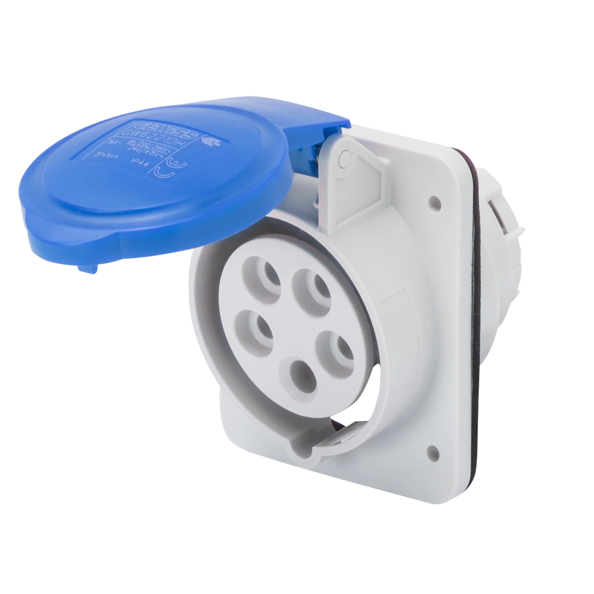 GEWISS GW62217H 10° ANGLED FLUSH-MOUNTING SOCKET-OUTLET HP - IP44/IP54 - 3P+E 32A 200-250V 50/60HZ - BLUE - 9H - SCREW WIRING (img_001)