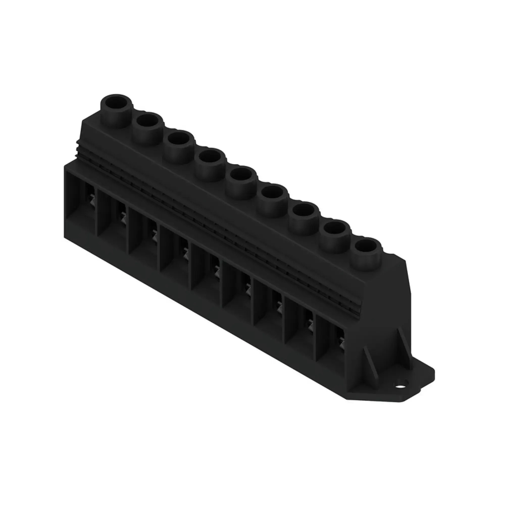 Weidmüller 1386970000 PCB terminal, 1000 V, 150 A, Pitch in mm: 15.00, 50 mm², Number of poles: 9, Clamping yoke connection, THT solder connection, 90°, Box (img_001)