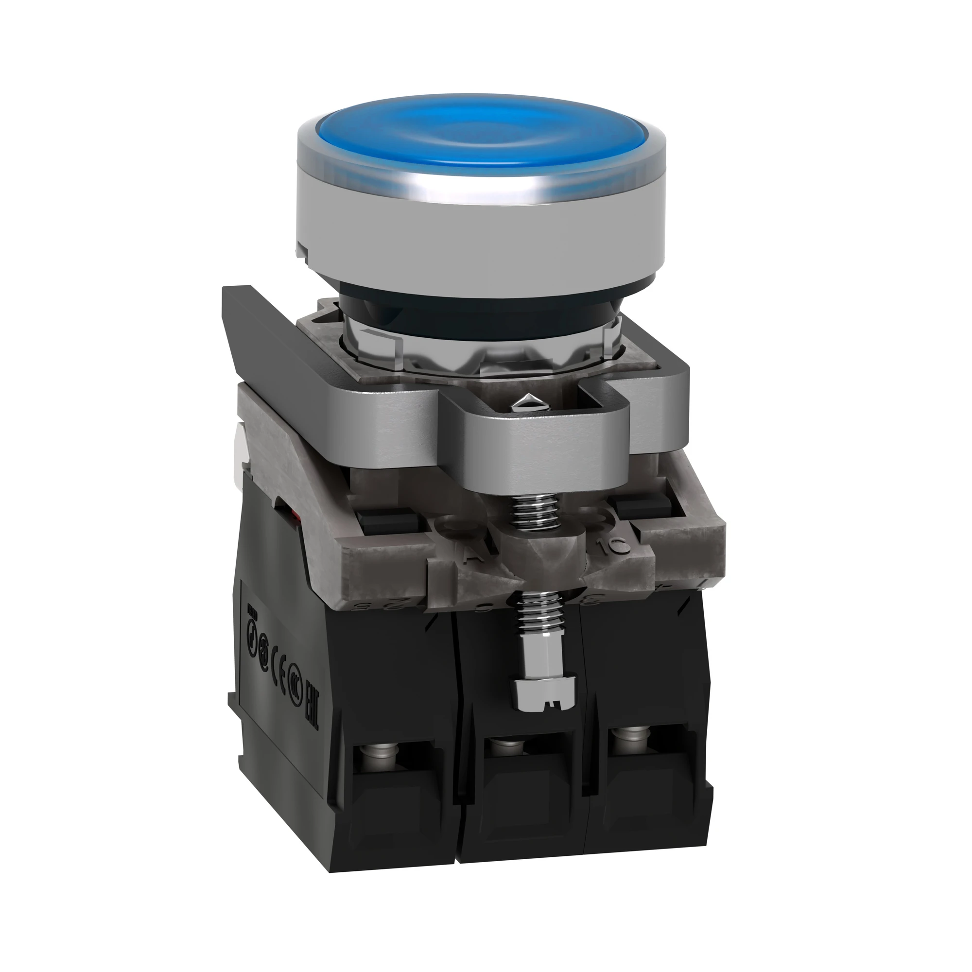 Schneider Electric XB4BW36G5 Illuminated pushbutton, Harmony XB4, metal, 22mm, blue, unlabelled, universal LED, smooth dome, 1NO+1NC, 110-120V AC (img_006)