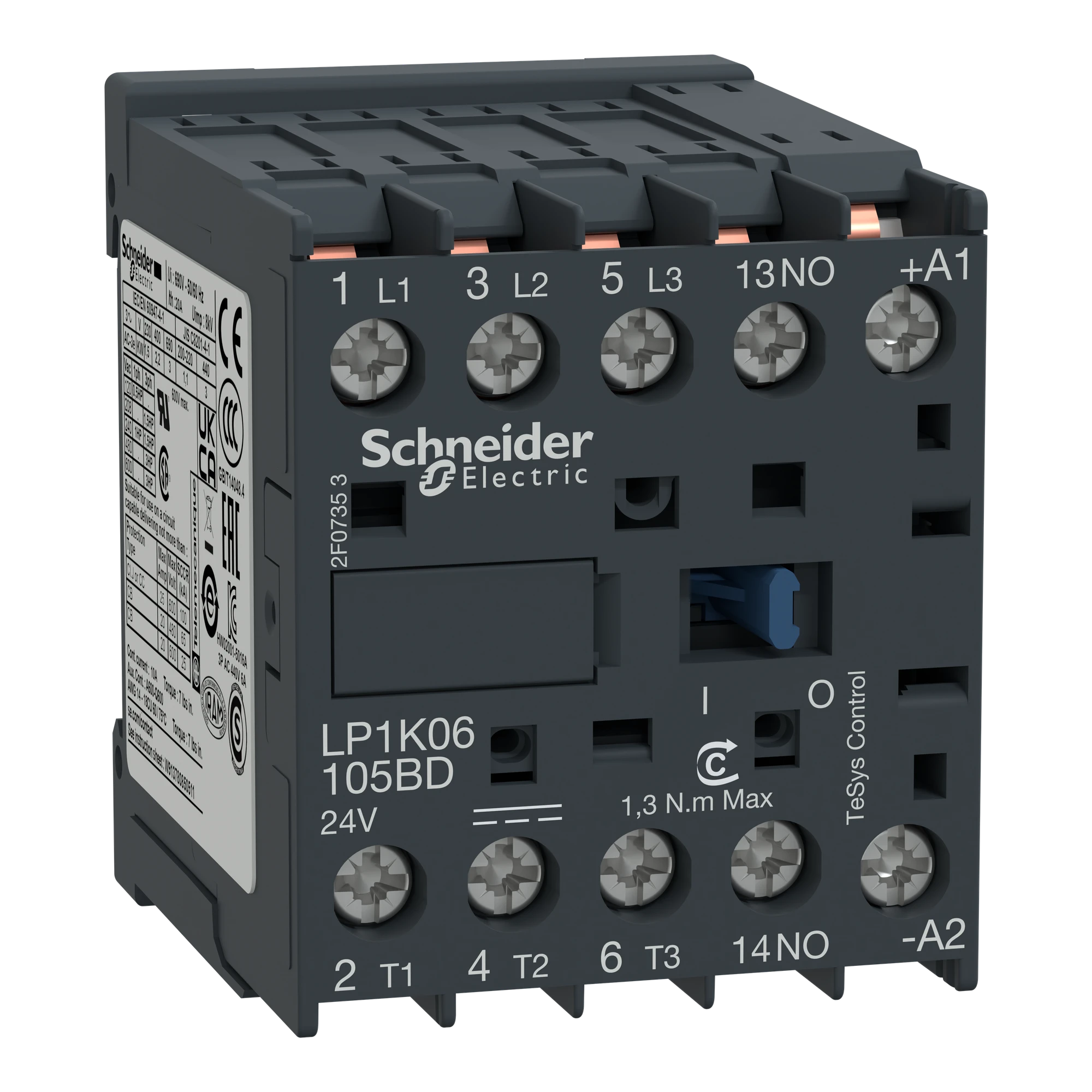 Schneider Electric LP1K09105BD Power Contactor LP1K 3p, +1NO, 4 kW, 9 A, 400 V AC3, Coil 24 V DC (img_001) Schneider Electric LP1K09105BD Power Contactor LP1K 3p, +1NO, 4 kW, 9 A, 400 V AC3, Coil 24 V DC (img_001)