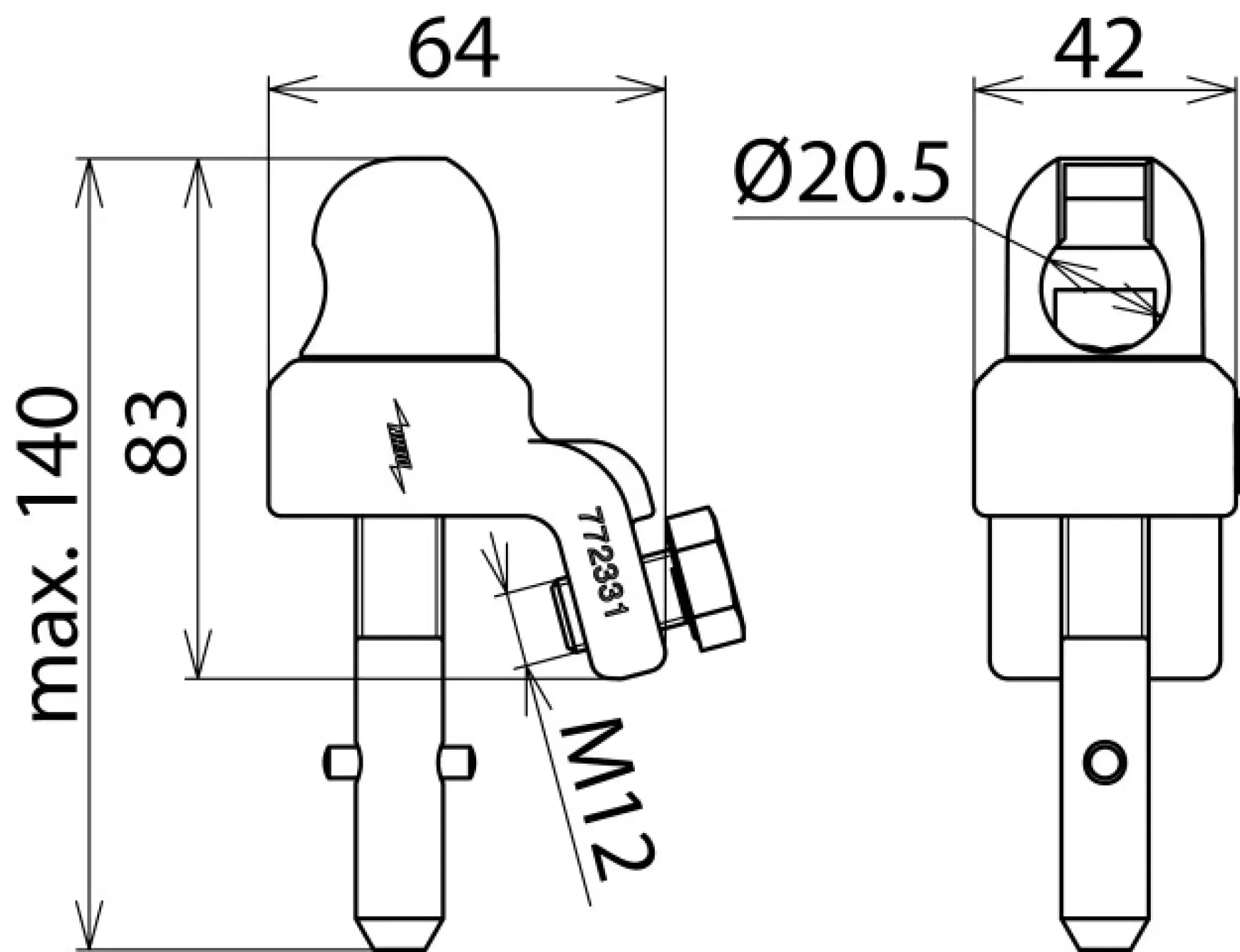 Dehn 772331 Ball head cap D 20mm, adjustable with T pin shaft for cables 16-120mm² (img_004) Dehn 772331 Ball head cap D 20mm, adjustable with T pin shaft for cables 16-120mm² (img_004)