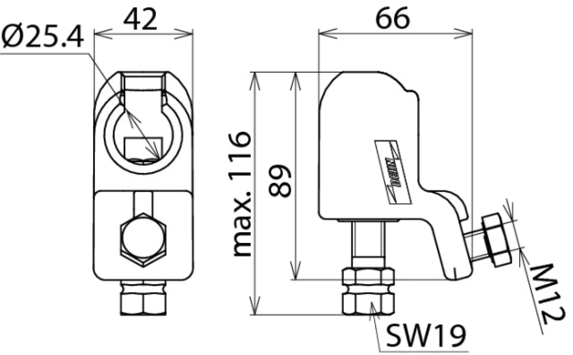 Dehn 772320 Ball head cap D 25mm, rigid, with hexagon shaft f. conductors 16-150mm² (img_002)