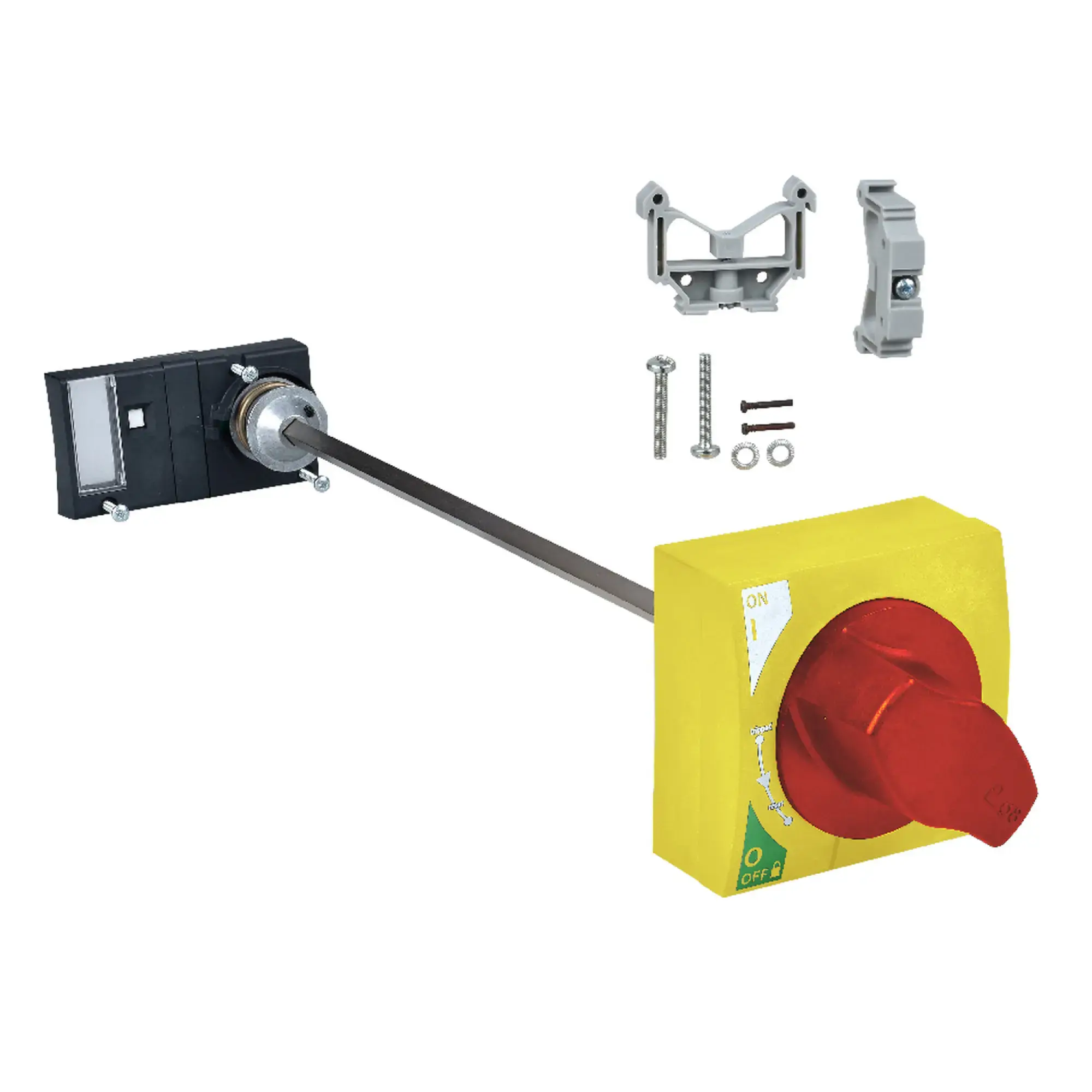 Schneider Electric 19089 Rotary handle with door coupling for NG125, 3P/4P, handle red, background yellow (img_002) Schneider Electric 19089 Rotary handle with door coupling for NG125, 3P/4P, handle red, background yellow (img_002)