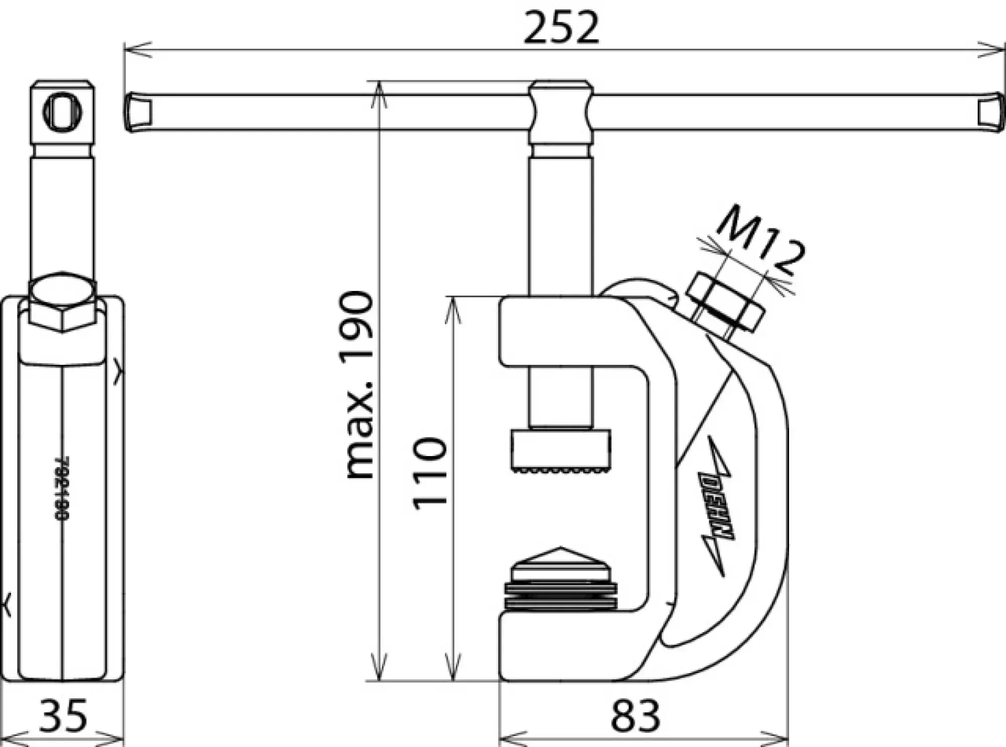 Dehn 792190 Earth milling clamp f. flat profiles -40mm w. tommy bar f. PK1 cable lug (img_002)