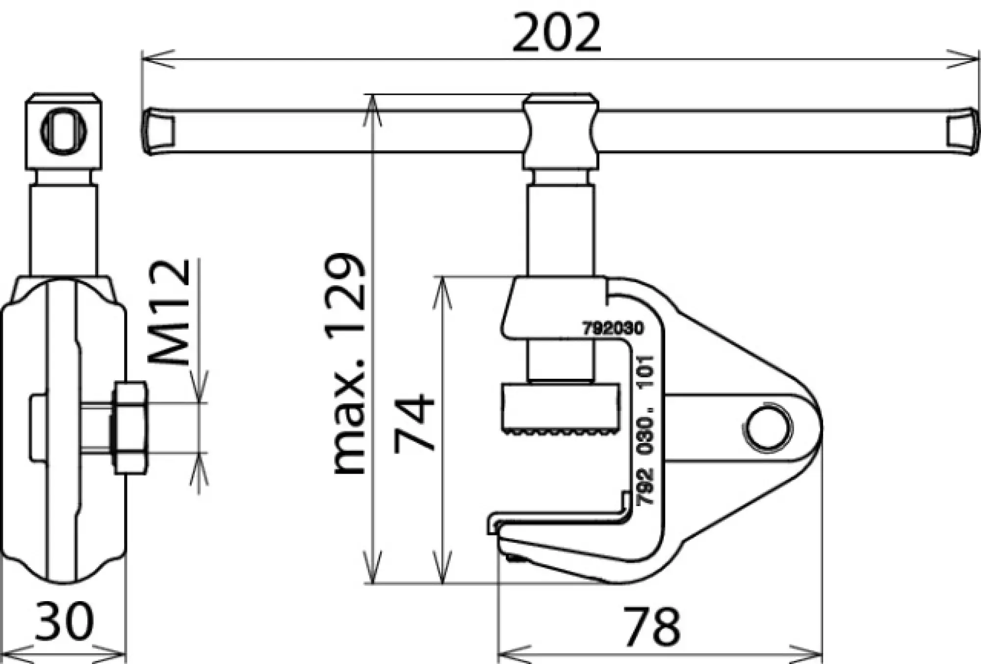 Dehn 792030 Earth milling clamp for flat profiles -30mm with tommy bar for PK1 (img_002)