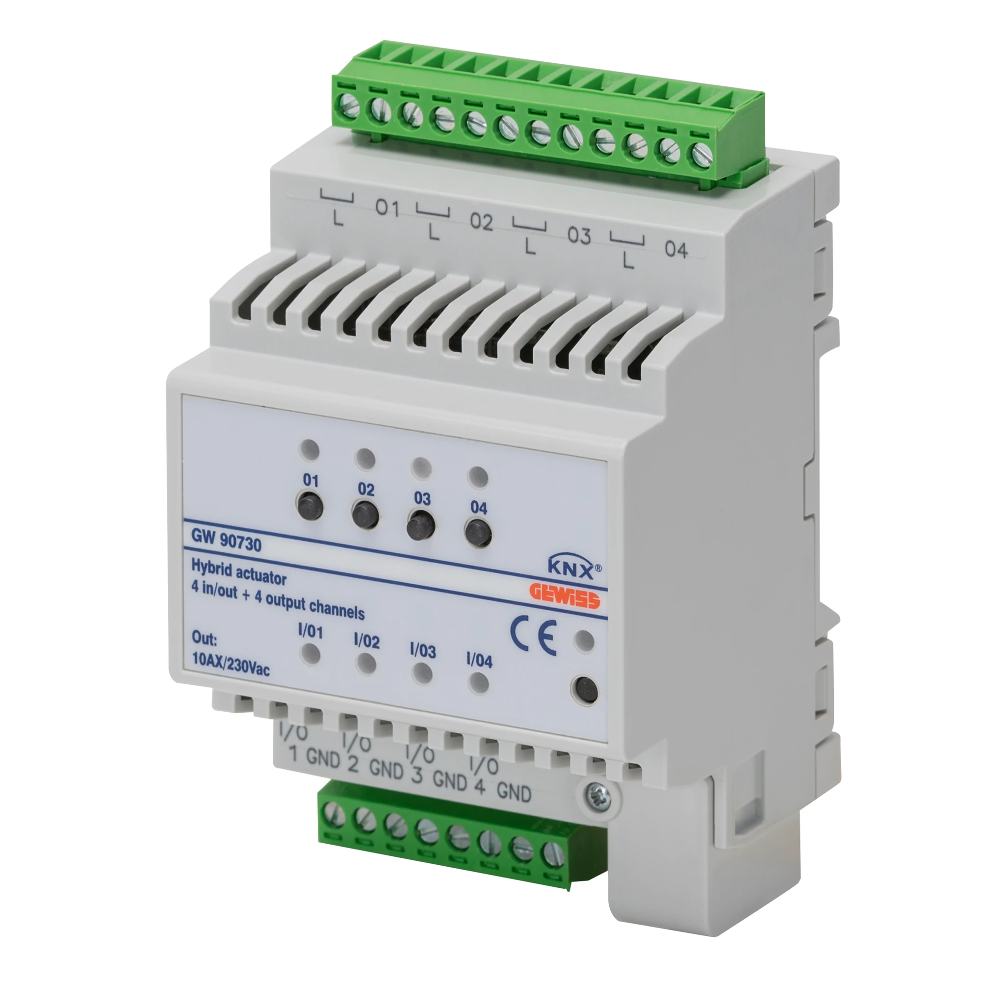 GEWISS GW90730 SWITCH ACTUATOR - 4 CHANNELS - 10A - 4 UNIVERSAL INPUTS - KNX - IP20 - 4 MODULES - DIN RAIL MOUNTING (img_001)