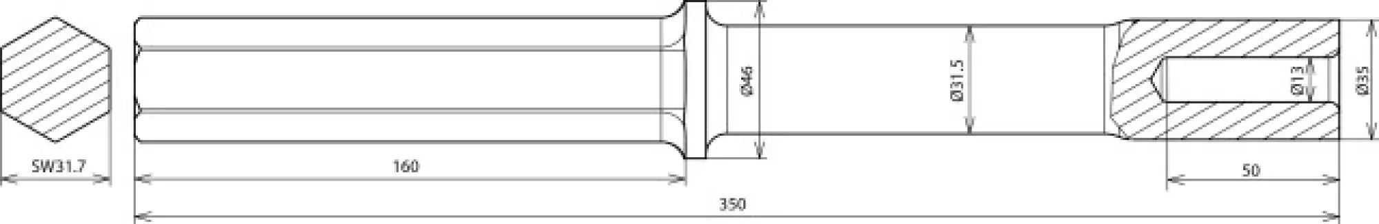 Dehn 620010 Hammer insert for earth rods D 20mm L 350mm for Atlas Copco width across flats 32 (img_002) Dehn 620010 Hammer insert for earth rods D 20mm L 350mm for Atlas Copco width across flats 32 (img_002)