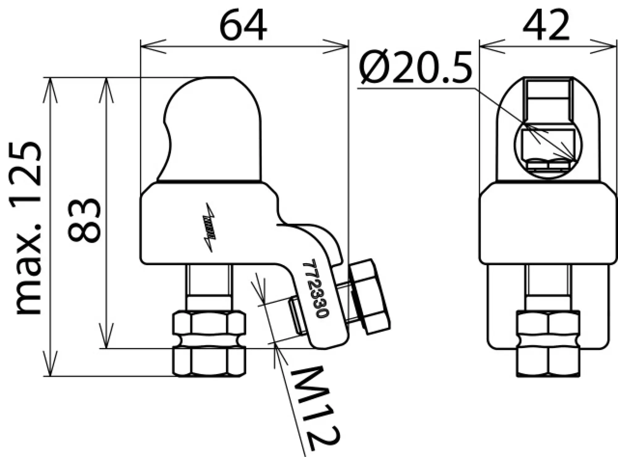 Dehn 772330 Ball head cap D=20mm, adjustable with hexagon shaft for cables 16-120mm² (img_002) Dehn 772330 Ball head cap D=20mm, adjustable with hexagon shaft for cables 16-120mm² (img_002)