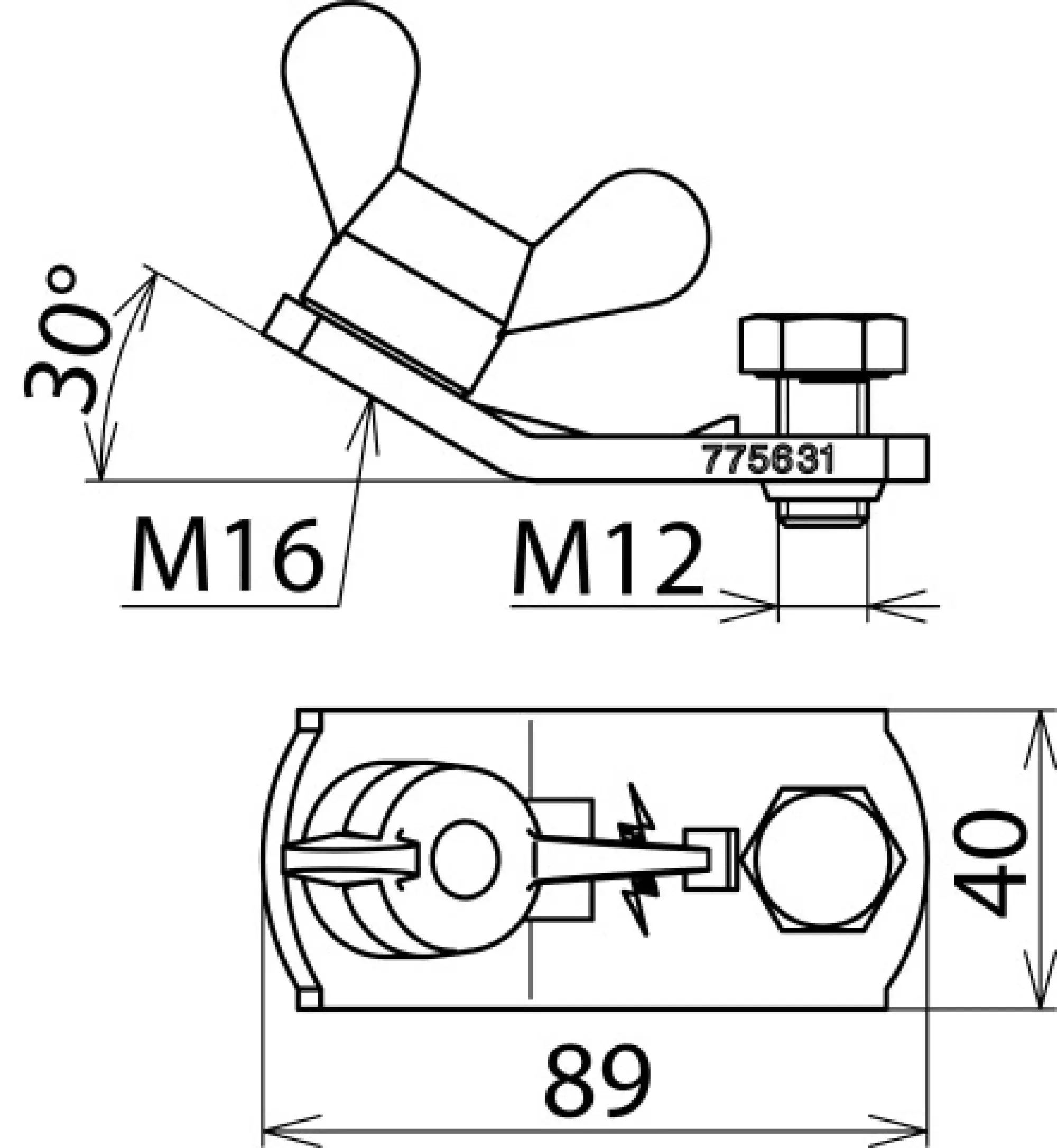 Dehn 775631 Earth connector with wing nut M16 for connecting element PK1 16-150mm² (img_002)