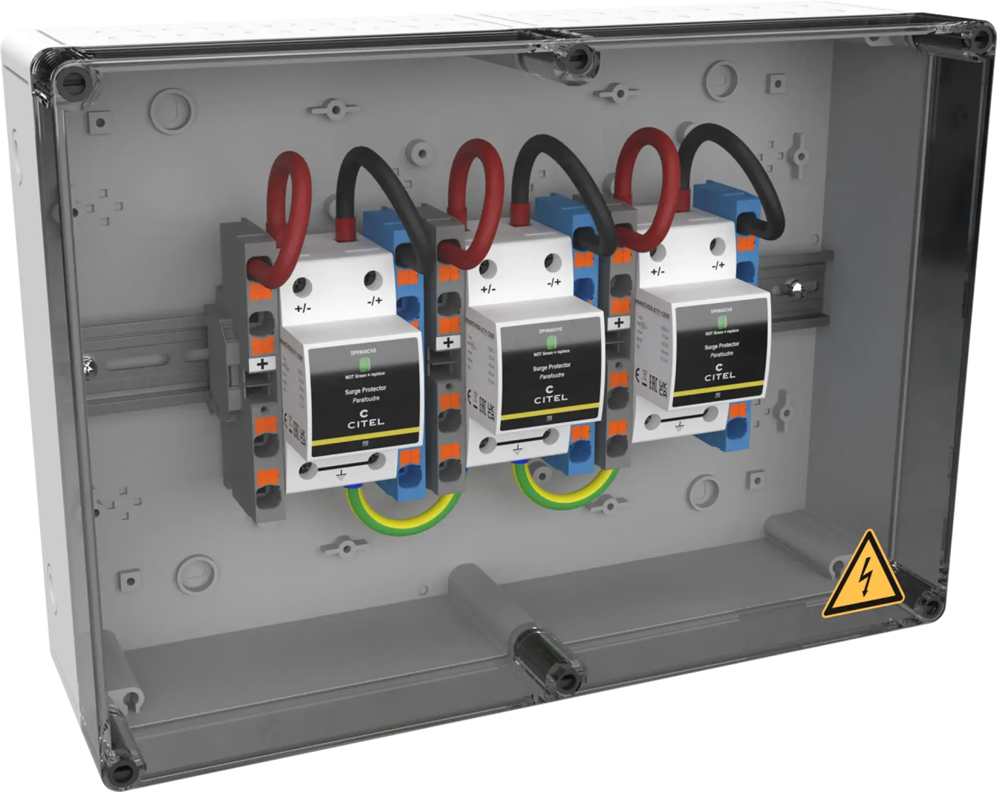 Citel 157307 Generatoranschlusskasten mit SPD Typ 2+3, 1200 VDC, 3-MPPT, 2 Strings (img_001) Citel 157307 Generatoranschlusskasten mit SPD Typ 2+3, 1200 VDC, 3-MPPT, 2 Strings (img_001)
