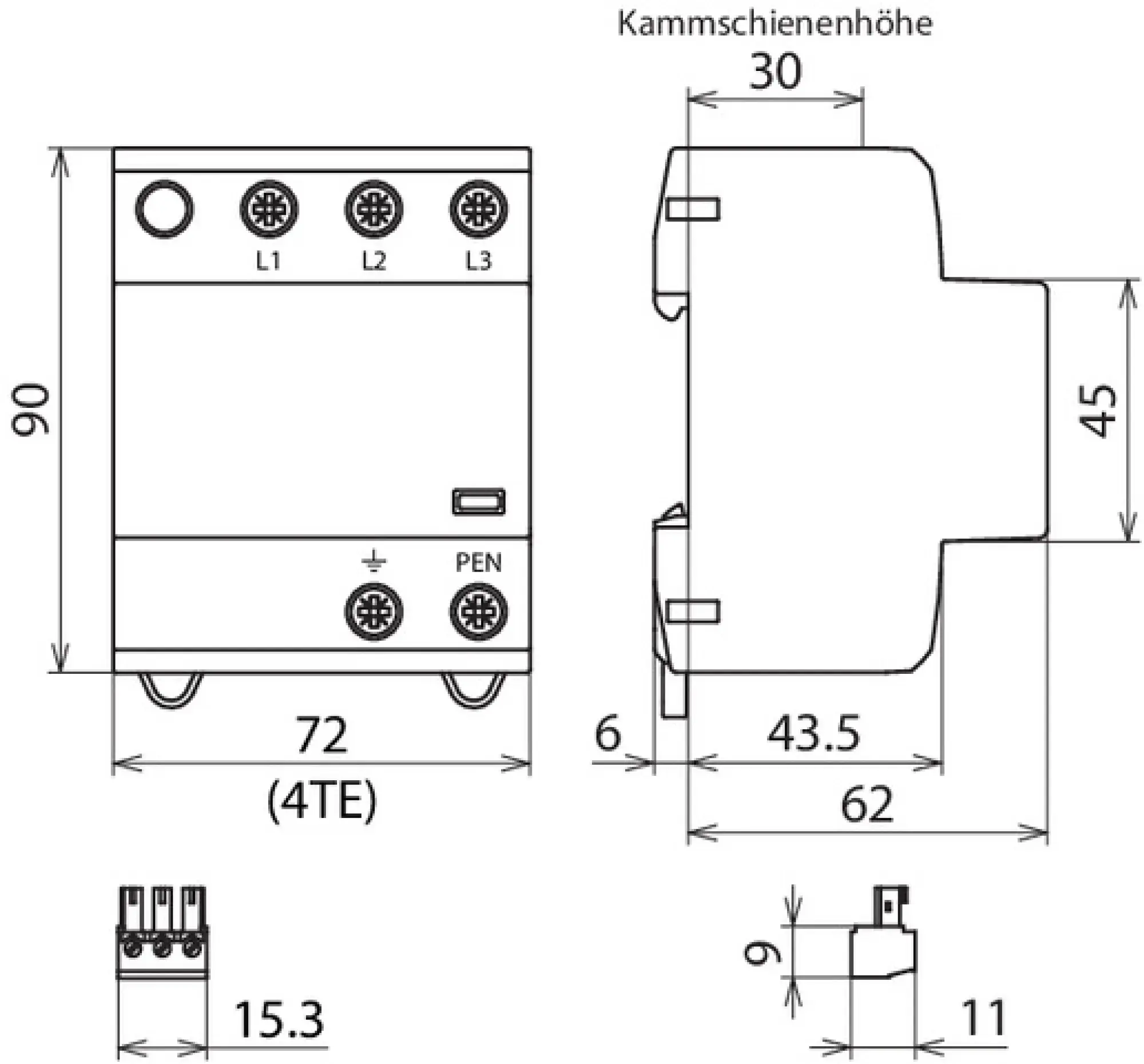 Dehn 941305 Appl.-opt. combined arrester DEHNshield type 1+2 for three-phase TN-C systems (img_004)
