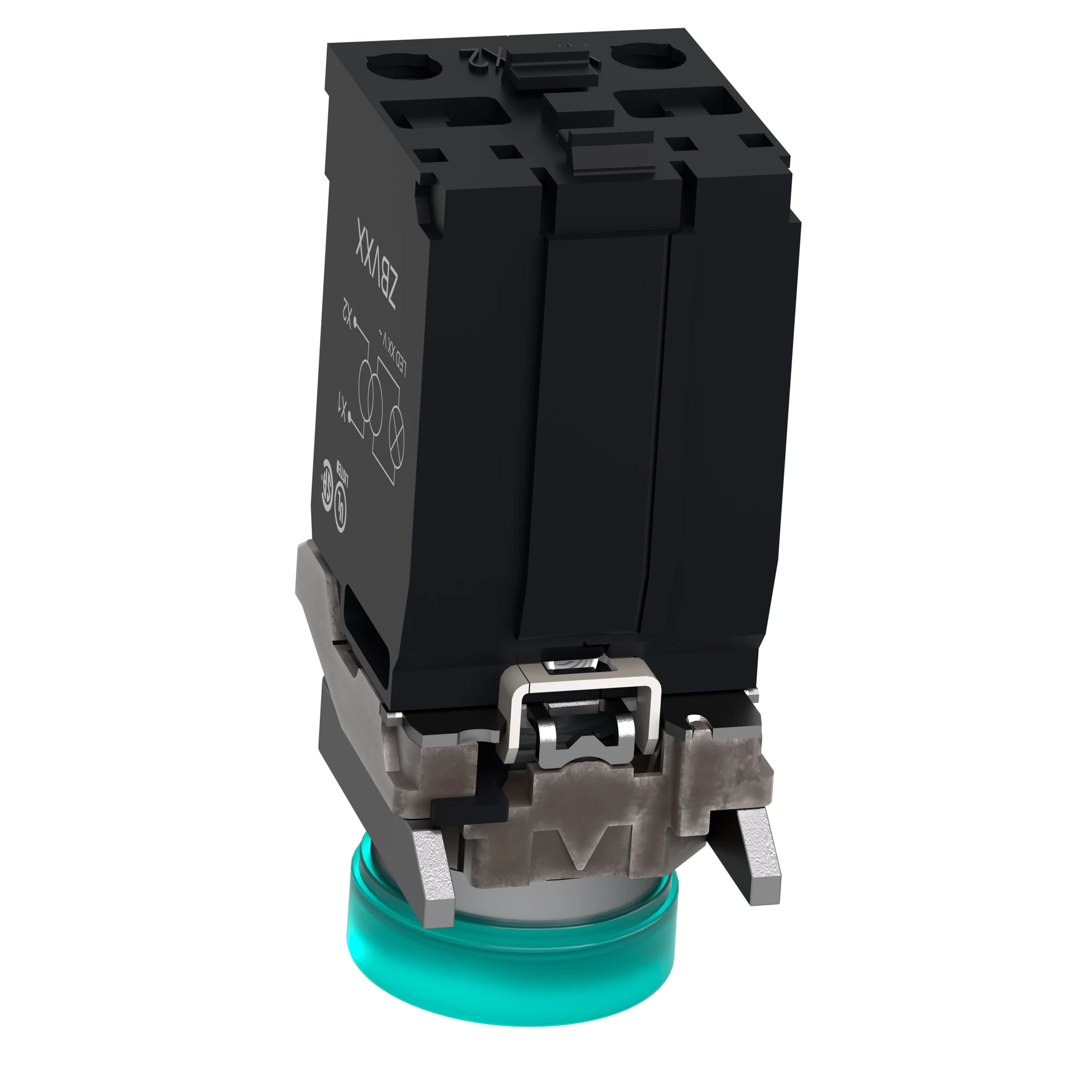 Schneider Electric XB4BV43 Indicator Light, Harmony XB4, Metal, 22mm, Green, with Transformer, Incandescent Bulb BA9s, Smooth Cap, Screw Terminal, 230V AC (img_007)