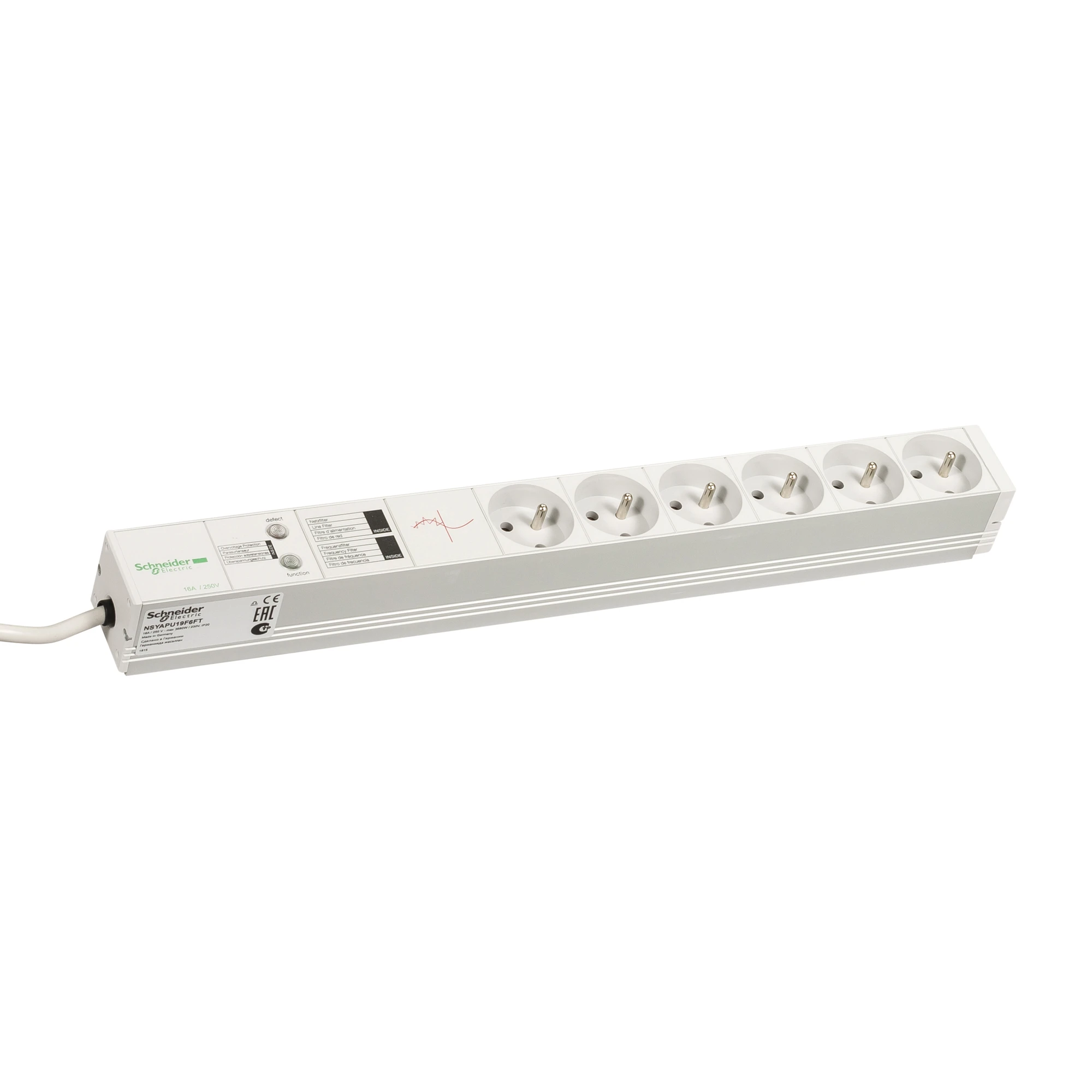 Schneider Electric NSYAPU19F6FT Actassi, 1U power distribution strip, 6 sockets+filter+surge arrester 19P UTE (img_001) Schneider Electric NSYAPU19F6FT Actassi, 1U power distribution strip, 6 sockets+filter+surge arrester 19P UTE (img_001)