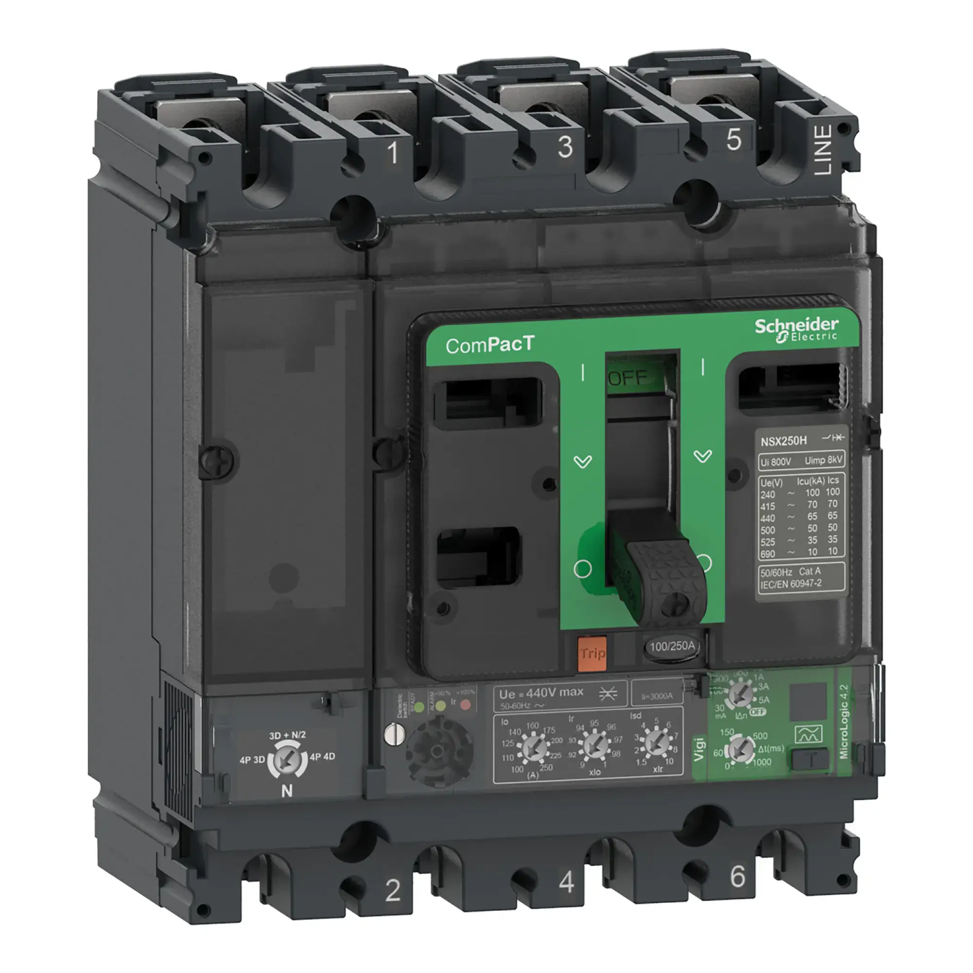 Schneider Electric C10B44V040 Compact Circuit Breaker ComPacT NSX100B with Micrologic 4.2, 40A, 4P4D 25kA/415V AC (img_002)