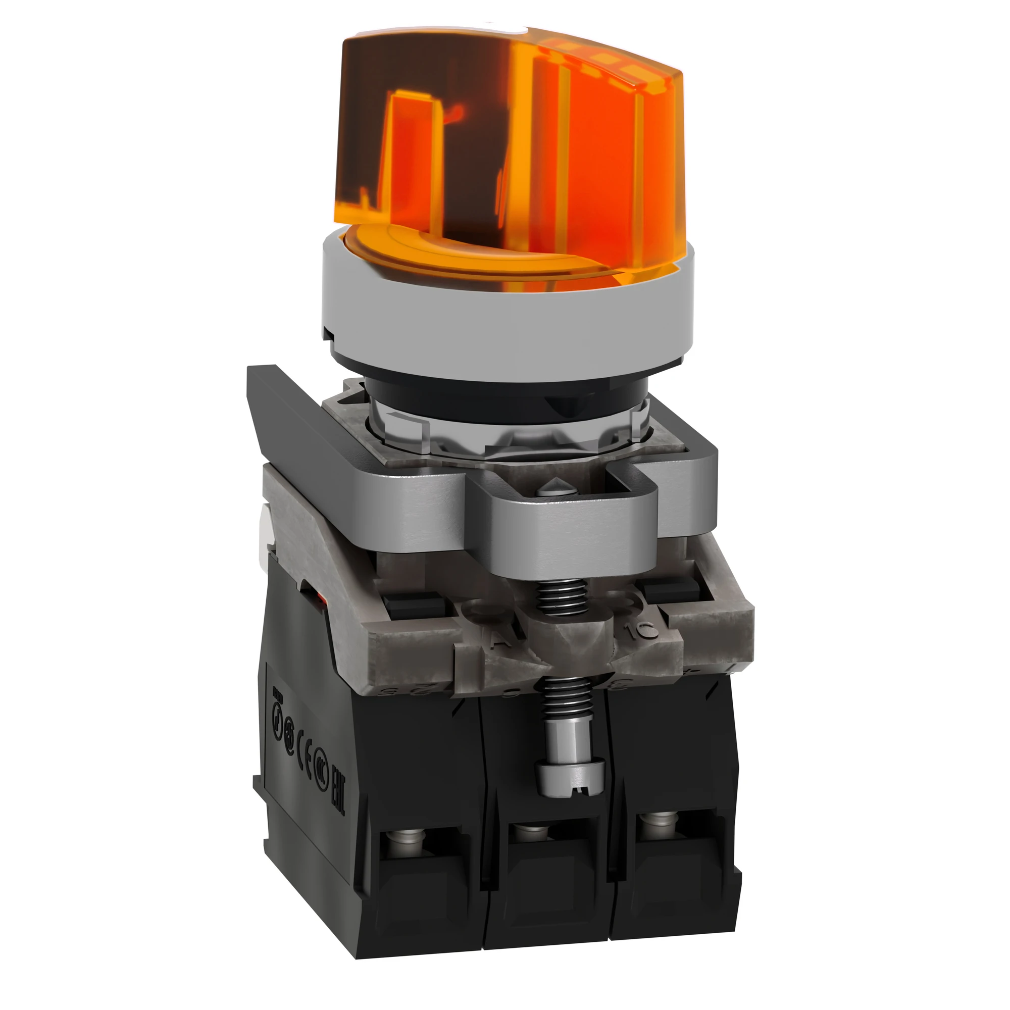 Schneider Electric XB4BK125M5 Illuminated selector switch, Harmony XB4, metal, 22mm, orange, universal LED, 2 positions, 1NC+1NO, 230-240V AC (img_007)