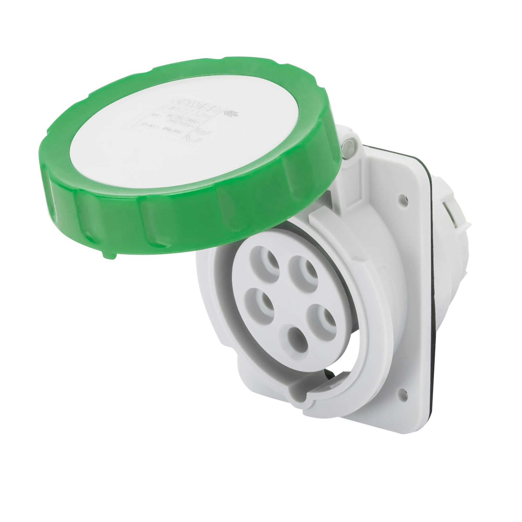 GEWISS GW62857H 10° ANGLED FLUSH-MOUNTING SOCKET-OUTLET HP - IP66/IP67 - 3P+N+E 32A >50V 100-300HZ - GREEN - 10H - SCREW WIRING (img_001)