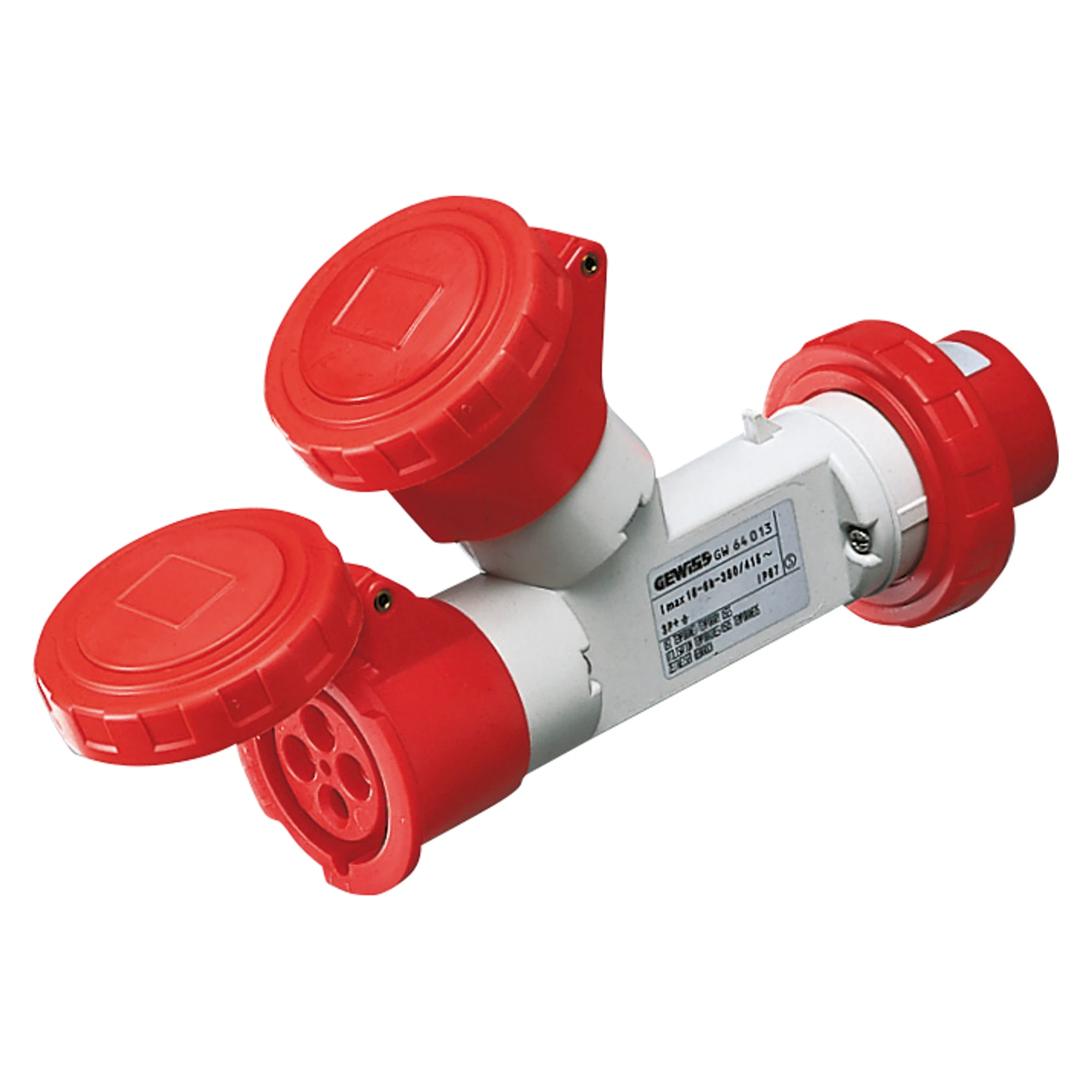 GEWISS GW64013 IEC Zweifachkupplung 400V 16A 6h 4P mit angeformtem Stecker IP67 (img_001)