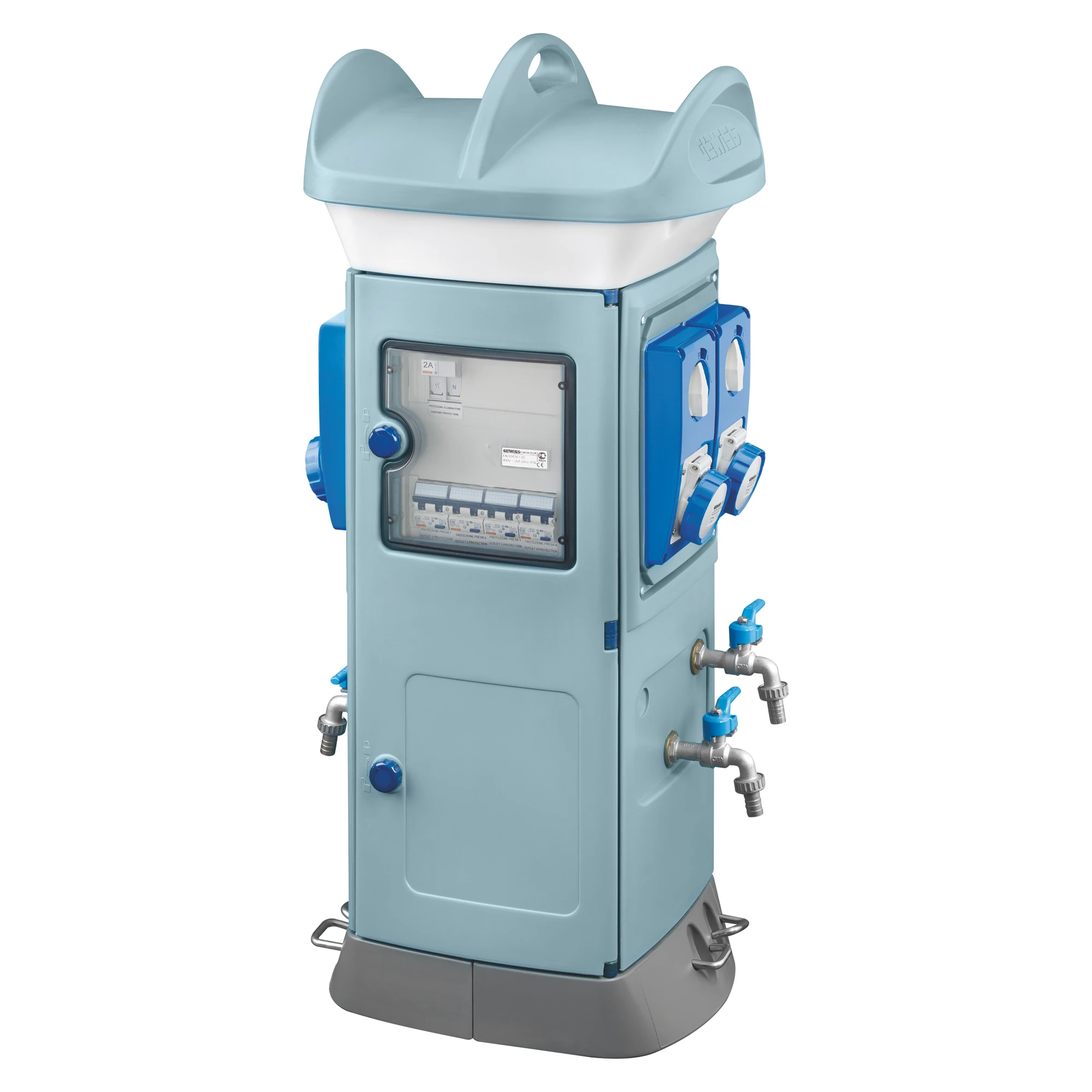 GEWISS GW68851A Steckdosenkombination QMC63 freistehend mit 4 IEC3x16A mit 2 Wasser 1/2" Blau IP56 (img_001)