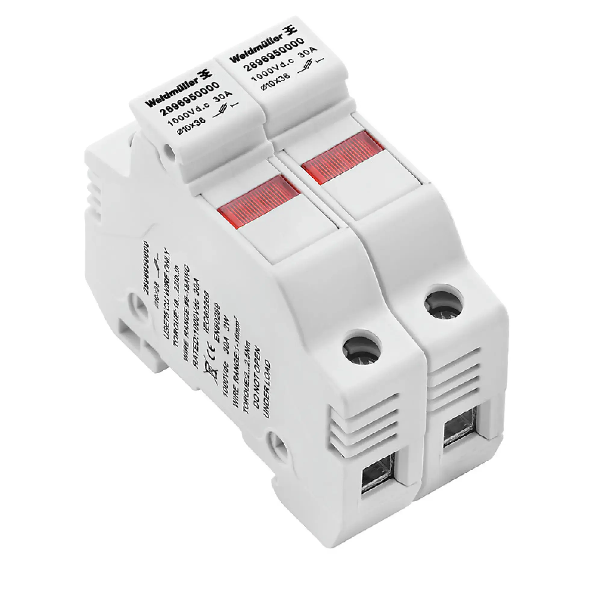 Weidmüller 2896950000 Fuse terminal, Screw connection, Light Blue, 10 mm², 30 A, Number of connections: 2, Number of levels: 2, TS 35 (img_001)