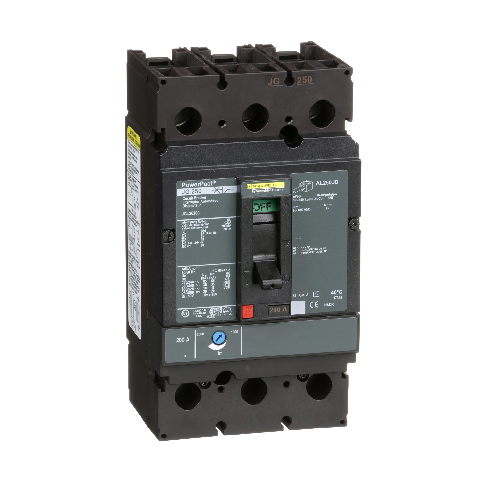 Schneider Electric JGL36200 Compact circuit breaker PowerPacT J, TMD 200A, 3P, 18kA/600V AC (img_001)