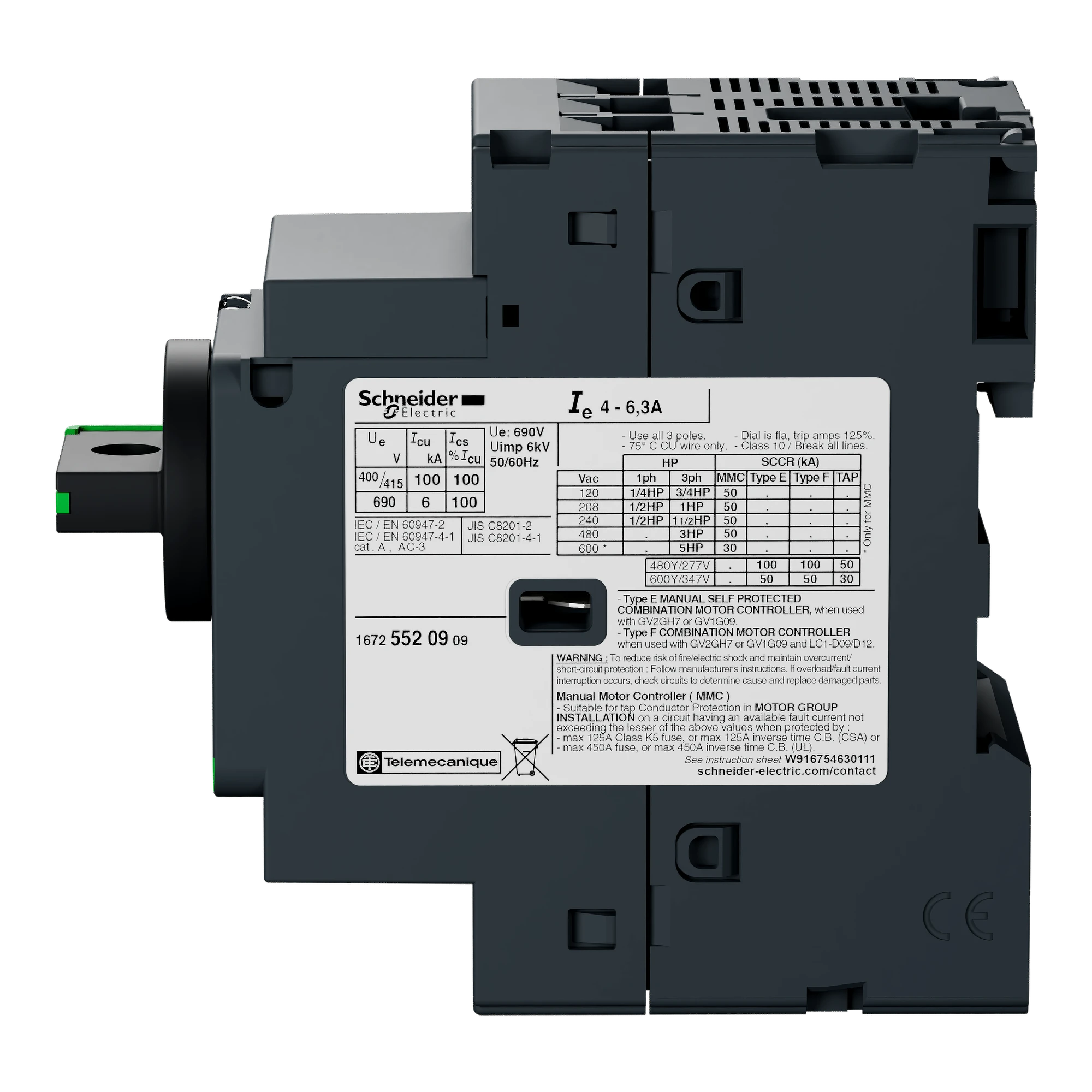 Schneider Electric GV2P20 Motor Protection Circuit Breaker, 3p, 13-18A, Rotary Drive, Screw Connection (img_004)