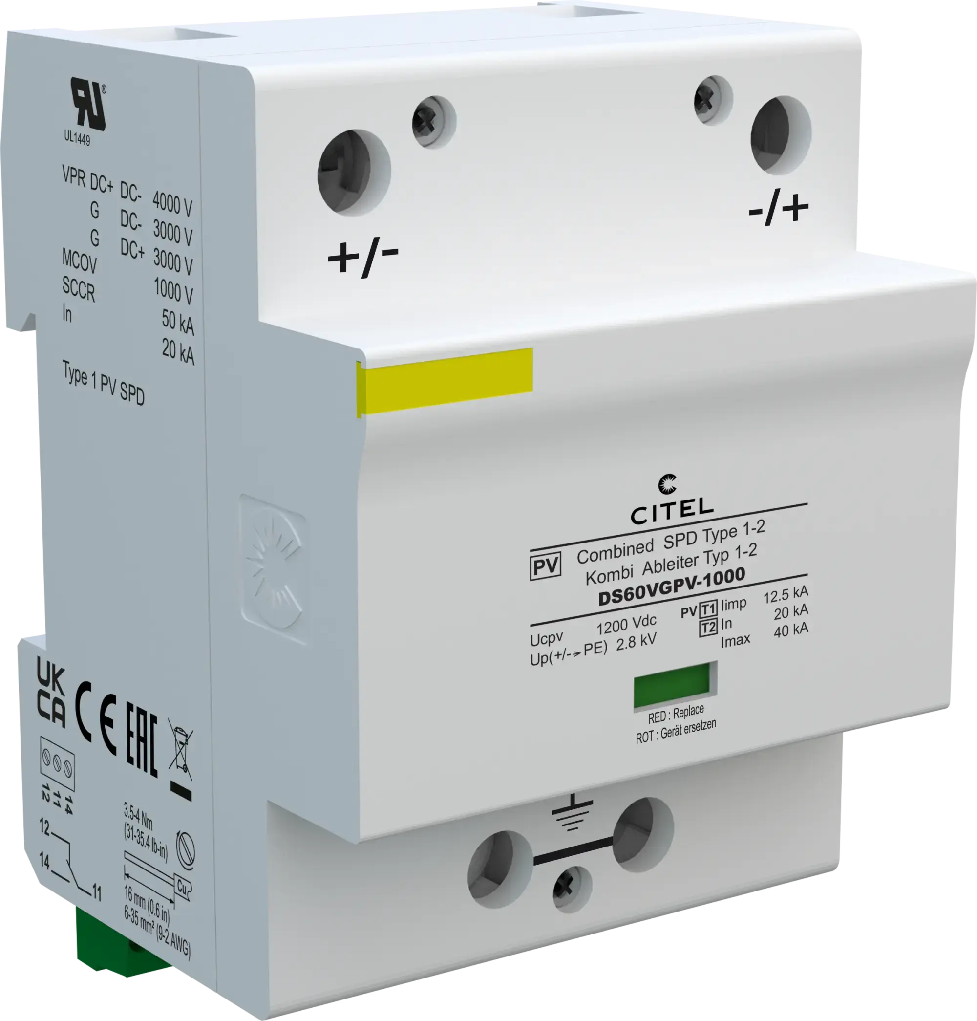 Citel 3947 Kombi-Ableiter 2-polig Typ 1+2 für 1000 VDC Photovoltaik-Anwendungen, 12,5 kA (img_001)