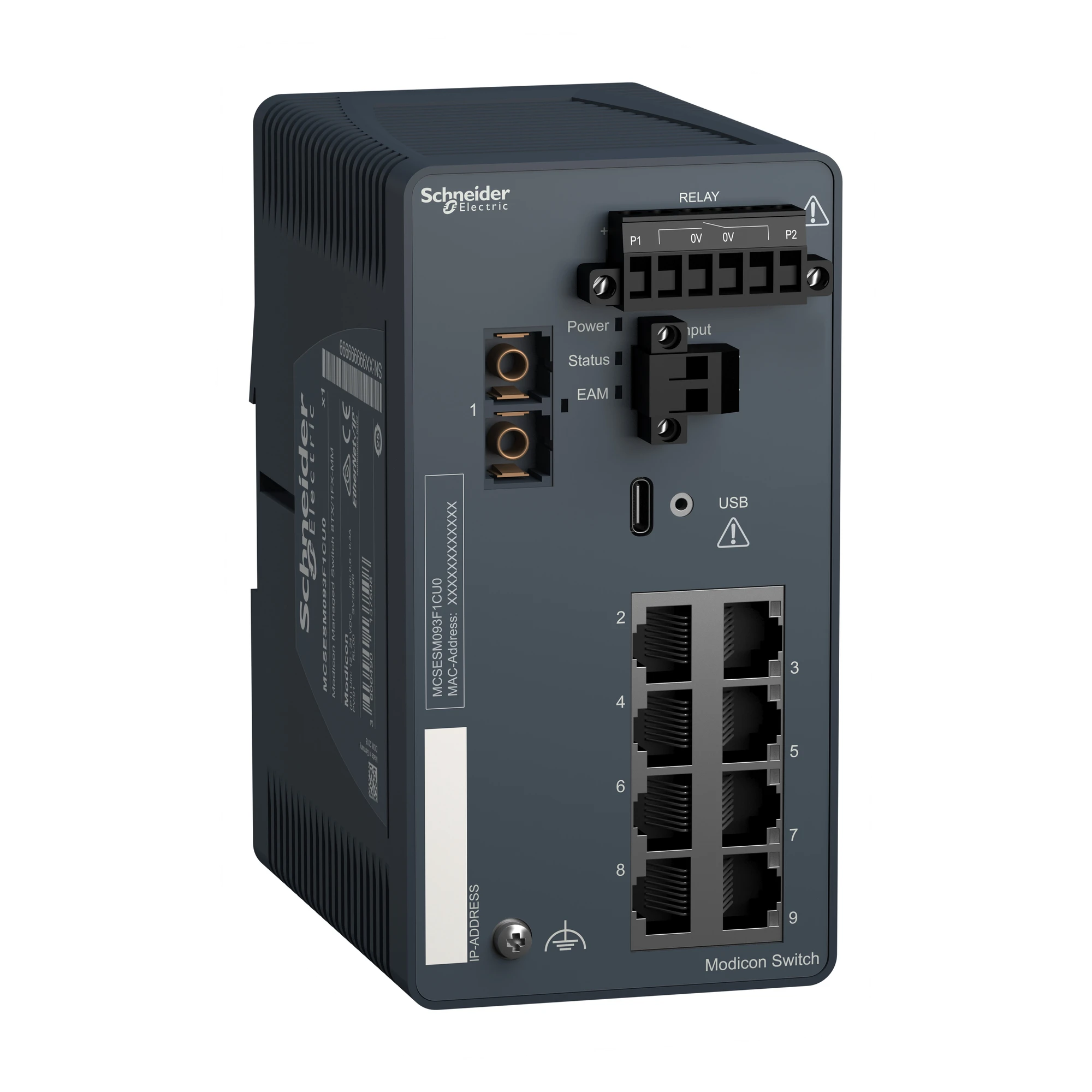 Schneider Electric MCSESM093F1CU0 Modicon Managed Switch, 8 Ports for Copper (8TX 10/100 Mbps) + 1 for Multimode Fiber (1FX-MM 100 Mbps) (img_001)
