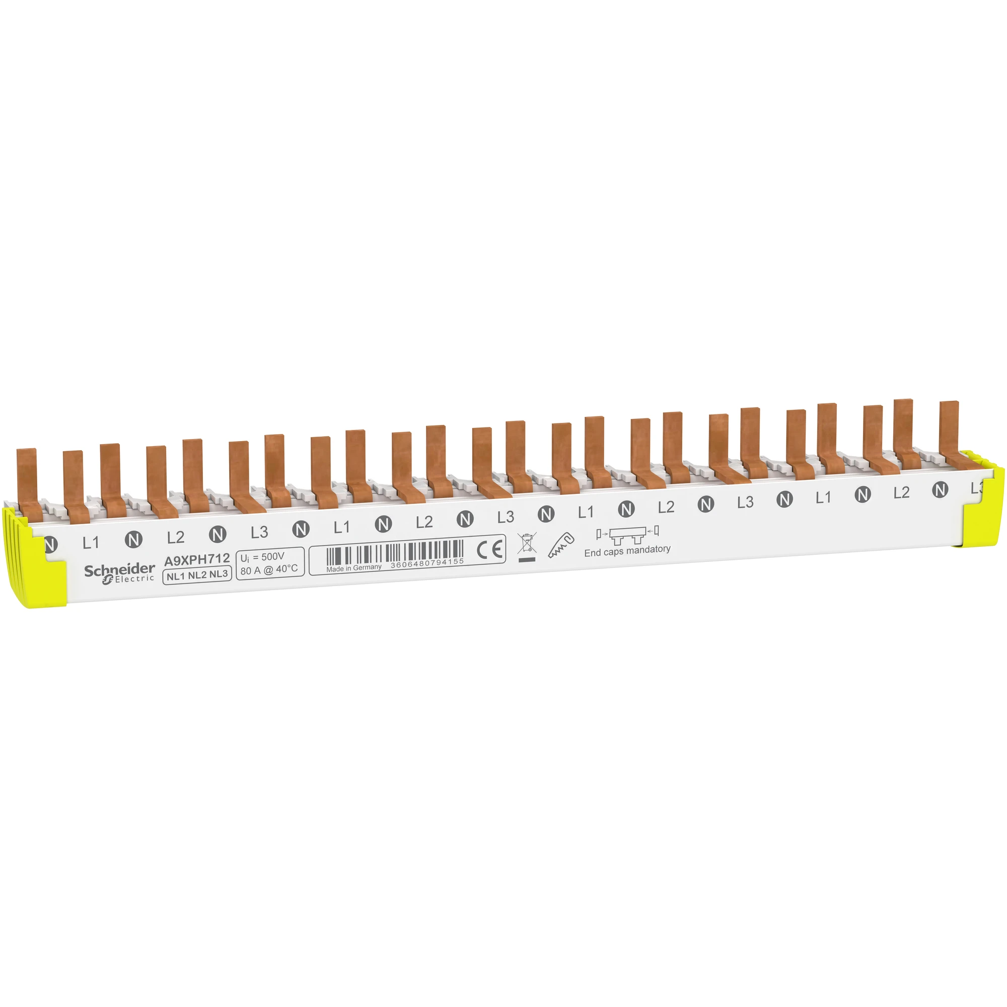 Schneider Electric A9XPH712 Busbar for RCD/MCB, cuttable, 3P+N, 12 modules for 6 RCD/MCB, 80A (img_001) Schneider Electric A9XPH712 Busbar for RCD/MCB, cuttable, 3P+N, 12 modules for 6 RCD/MCB, 80A (img_001)