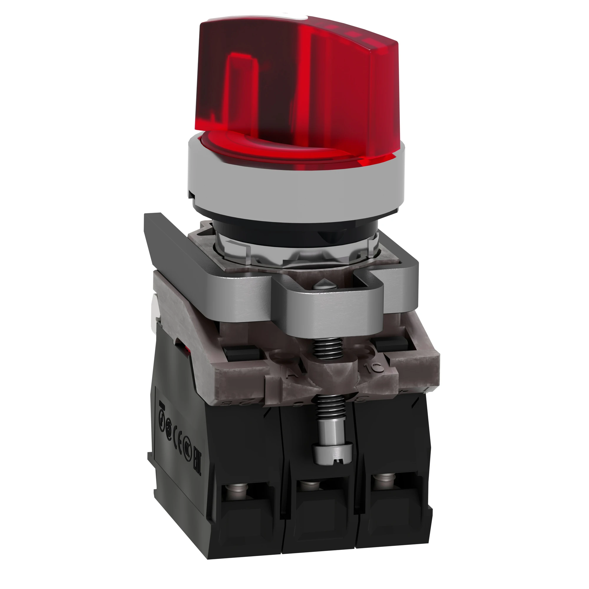 Schneider Electric XB4BK124G5 Illuminated Selector Switch, Harmony XB4, Metal, 22mm, Red, Universal LED, 2 Positions, 1NO+1NC, 110-120V AC (img_005)