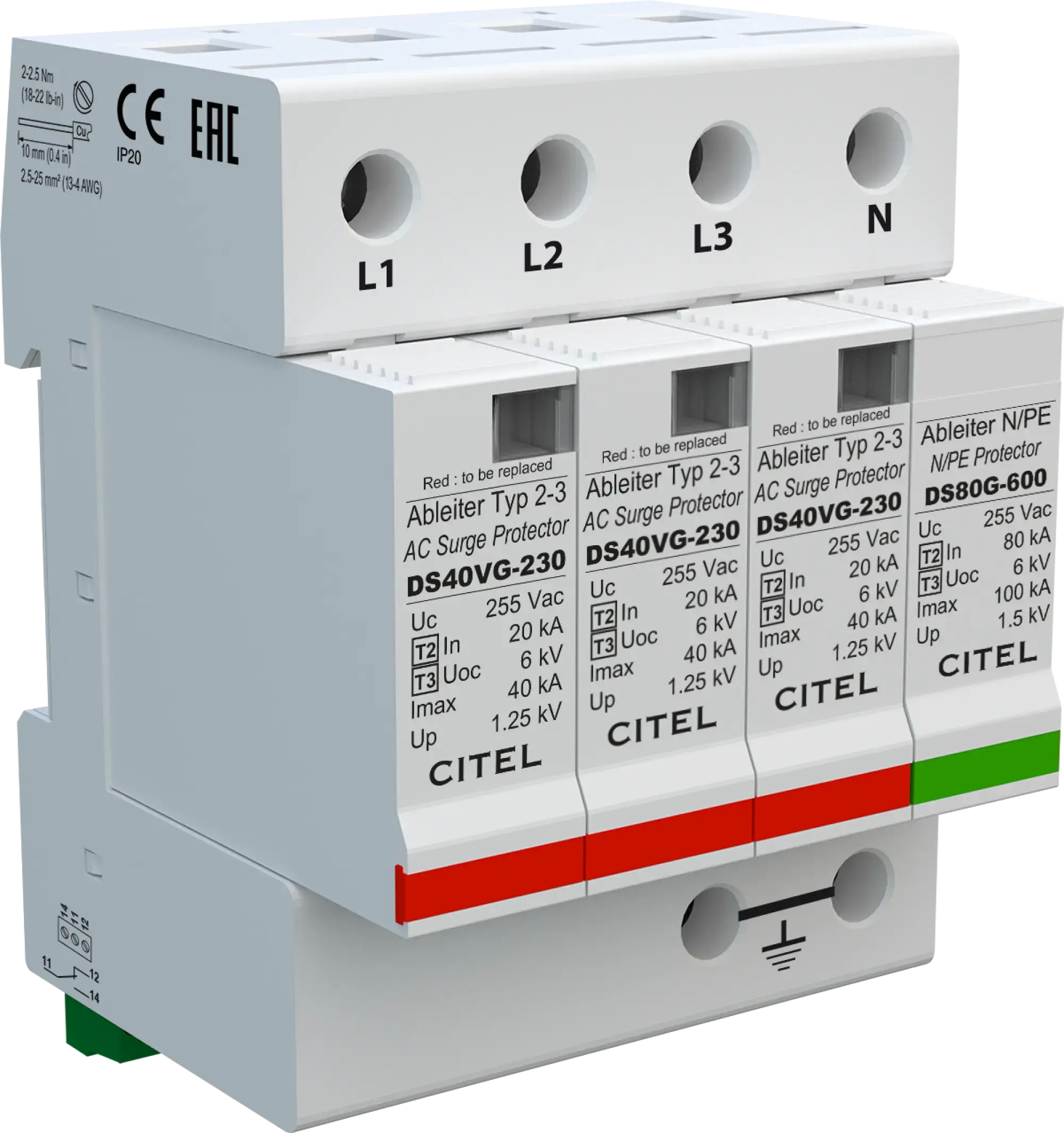 Citel 461582 Kombi-Ableiter 4-polig Typ 2+3 für 230/400 V TT Netze, VG-Technology (img_001)