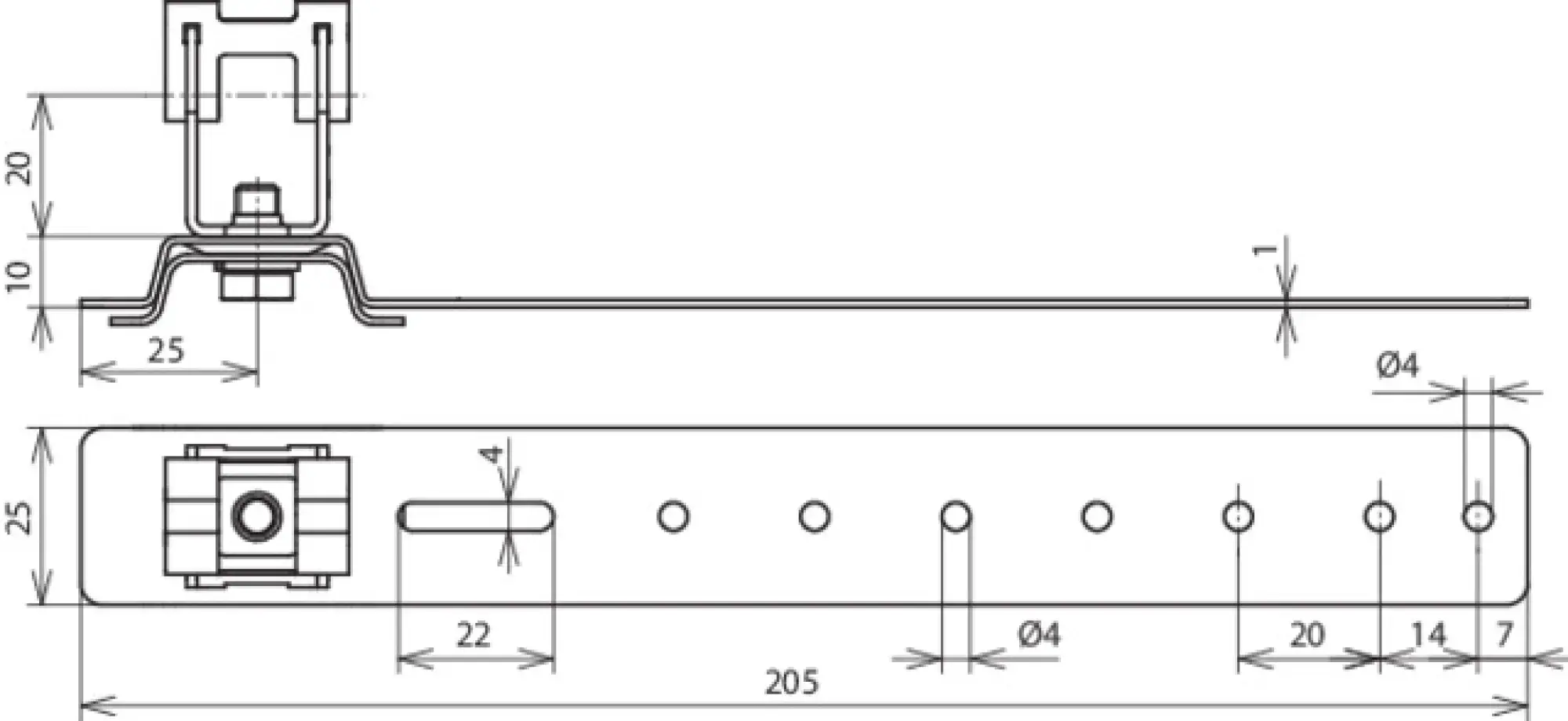 Dehn 206170 Roof conductor holder DEHNgrip Al/StSt H 20mm Rd 8mm w. brace L 205mm (img_002) Dehn 206170 Roof conductor holder DEHNgrip Al/StSt H 20mm Rd 8mm w. brace L 205mm (img_002)