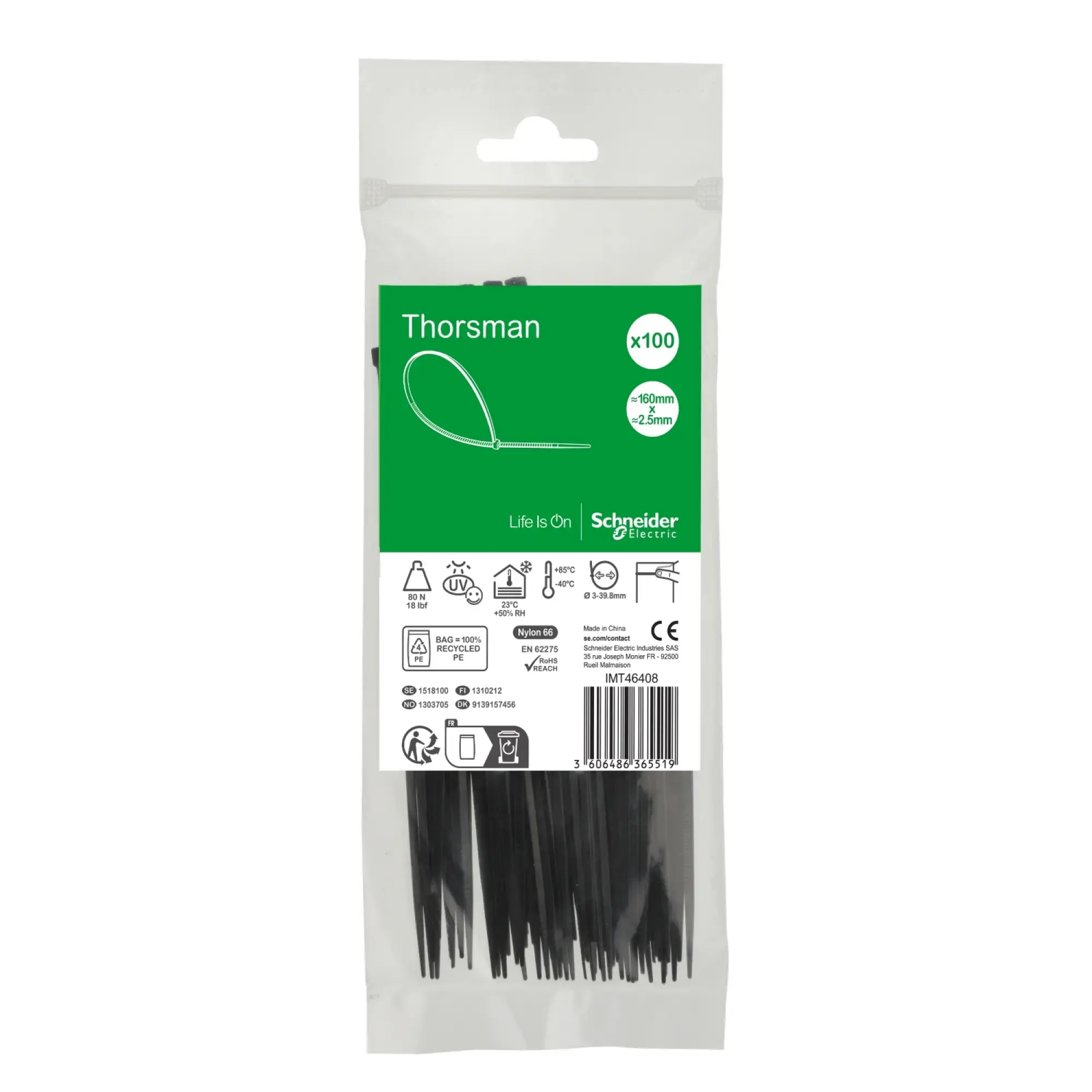 Schneider Electric IMT46408 Thorsman Cable Ties, Dimension: 160X2.5 mm, Quantity: 100 pieces, Color black (img_002) Schneider Electric IMT46408 Thorsman Cable Ties, Dimension: 160X2.5 mm, Quantity: 100 pieces, Color black (img_002)