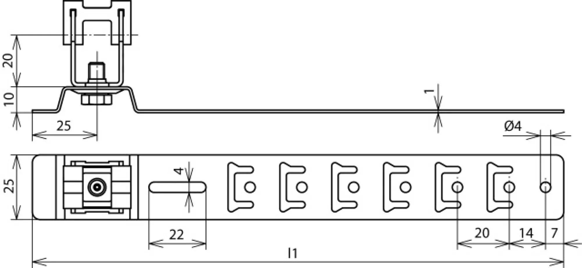 Dehn 206229 Roof conductor holder UNIgrip StSt H 20mm Rd 8mm w. embossed brace L 475mm (img_004)