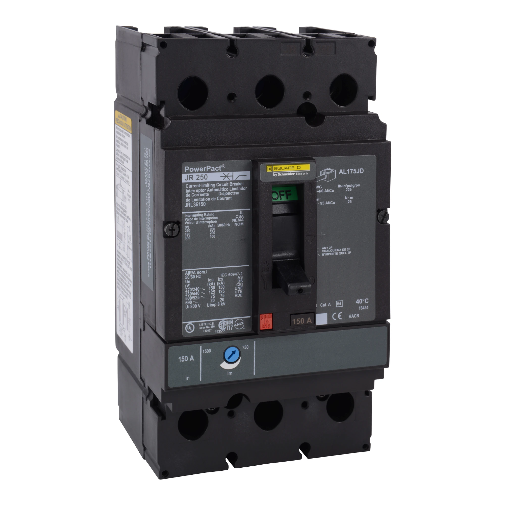 Schneider Electric JRL36250C Compact Power Switch PowerPacT J, TMD 250A, 3P, 25kA/600V AC, 100% rated (img_001)