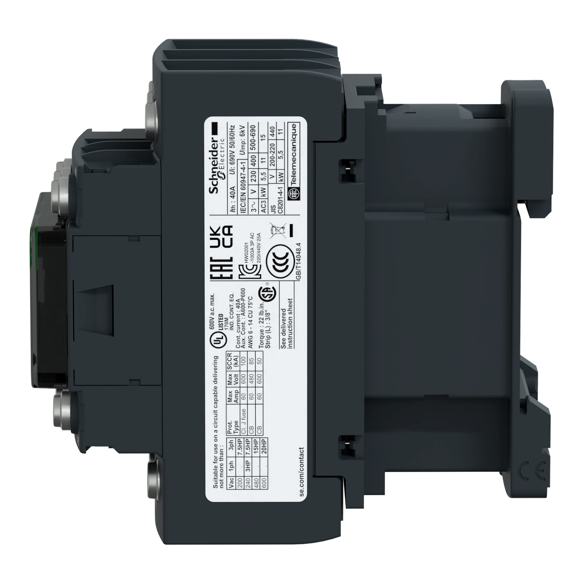 Schneider Electric LC1D256BL Power contactor LC1D 3p, +1NO+1NC, 11 kW, 25 A, 400 V AC3, Coil 24 V DC (img_004)