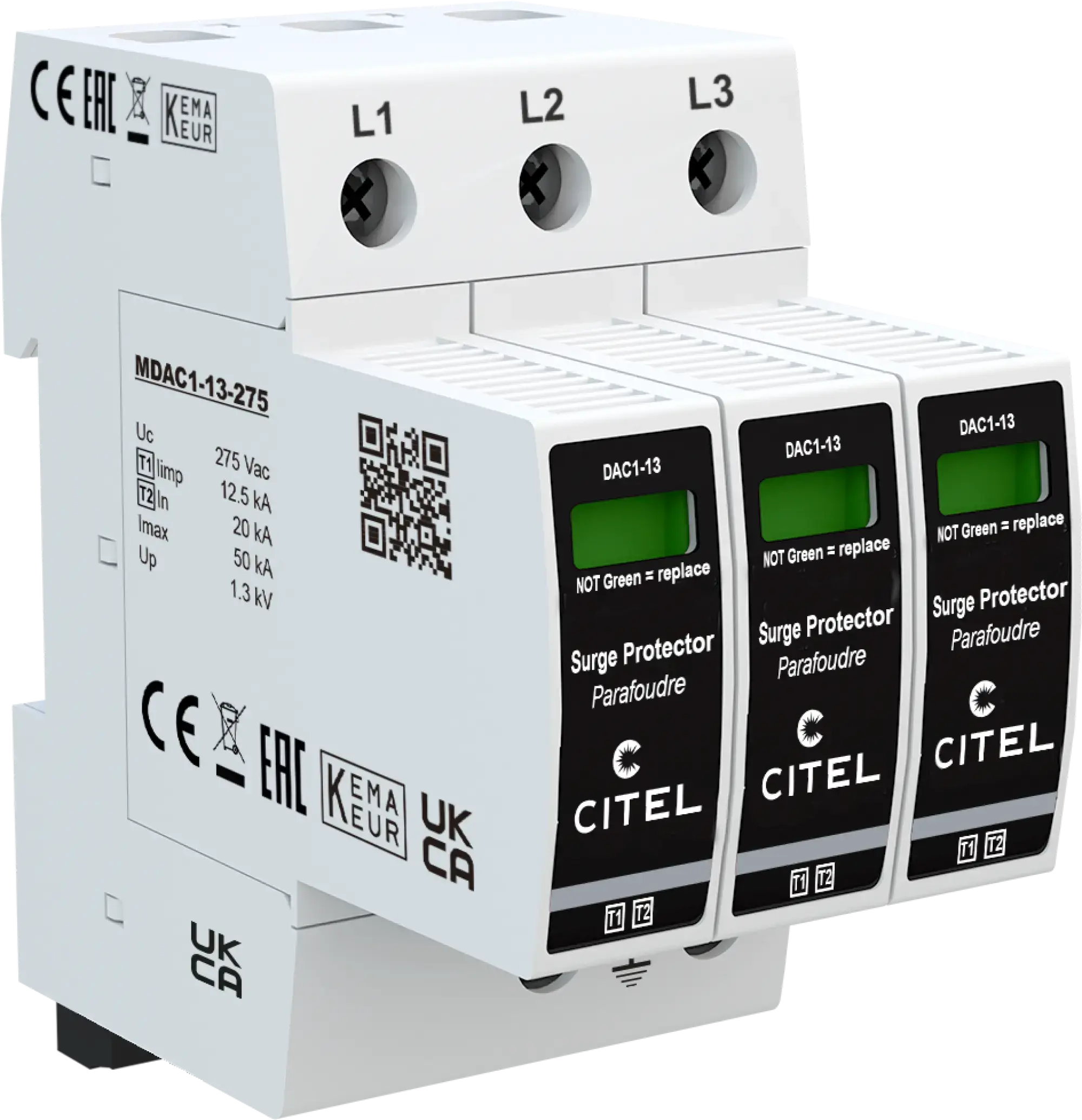 Citel 821710223 Kombi-Ableiter 3-polig Typ 1+2 für 230/400 V TNC Netze zum Einsatz in der NSHV (img_001)